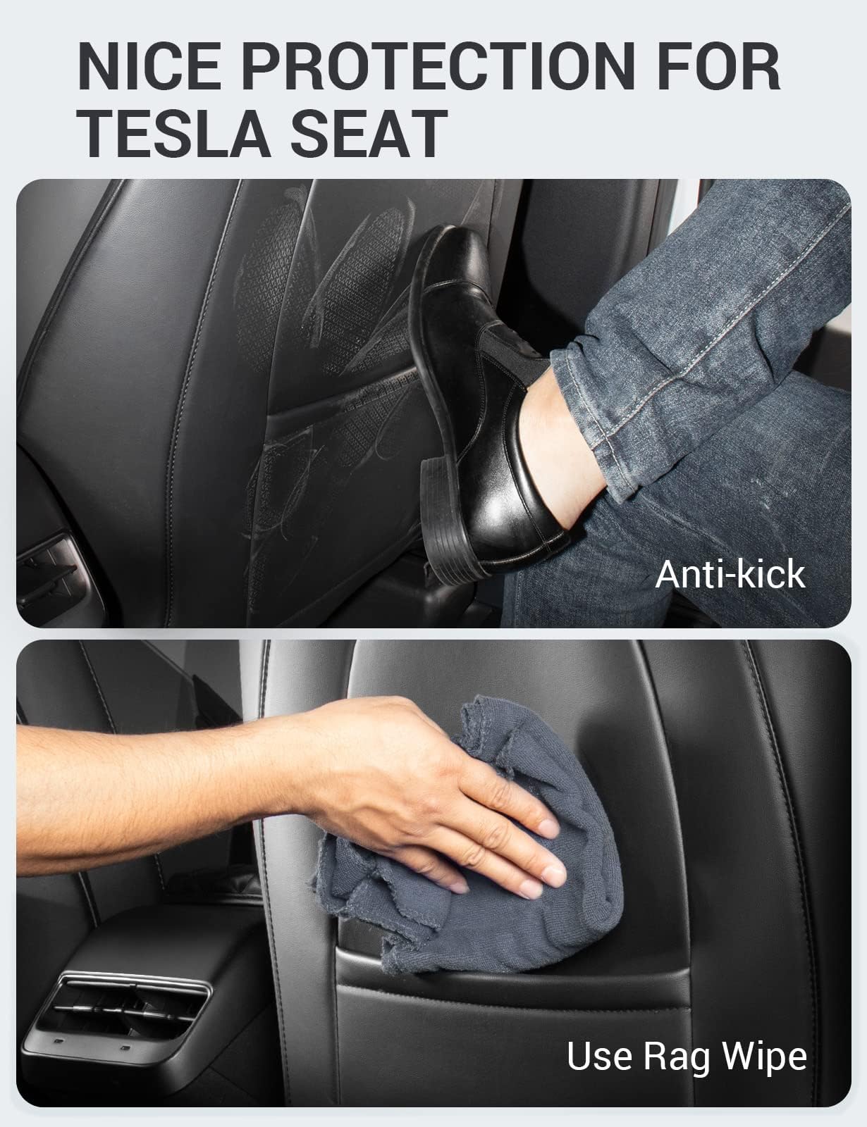 BASENOR Tesla Model 3 & Y Leather Seat Back Protector & Jack Pad - Premium Car Accessories for Comfort & Protection | Perfect for Road Trips & DIY Maintenance