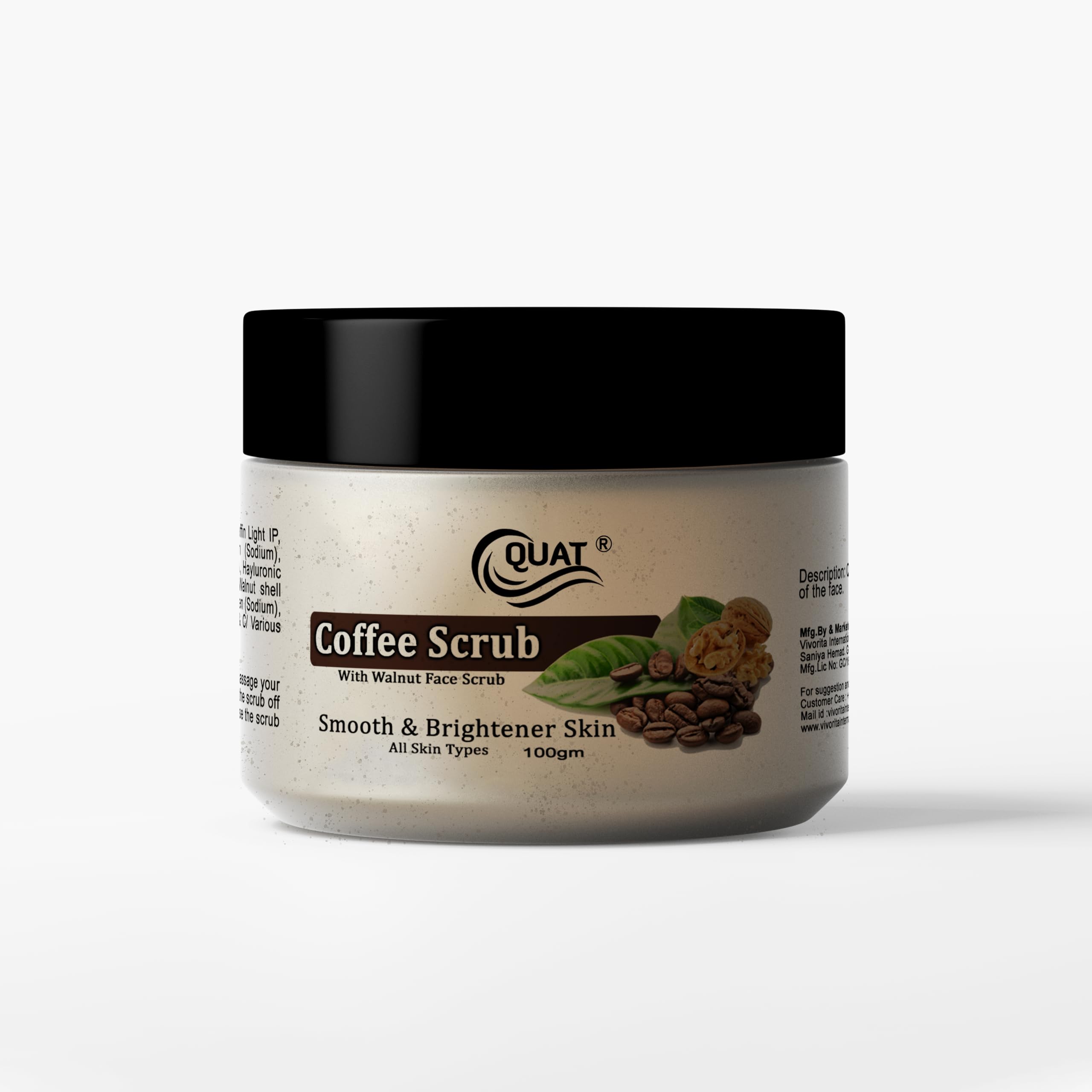 Quat Coffee Face Scrub for Glowing Skin - Exfoliating & Brightening Facial Cleanser for Women & Men - Natural Coffee Bean Scrub for Acne, Blackheads & Dull Skin - Perfect for Daily Skincare Routine & Spa Day