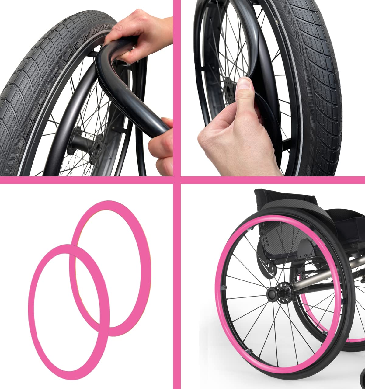 Non-Slip Silicone Wheelchair Push Rim Covers - 24 Inch Hand Grips for Rear Wheels (1 Pair, Pink) - Improve Grip & Comfort for Daily Mobility & Outdoor Activities