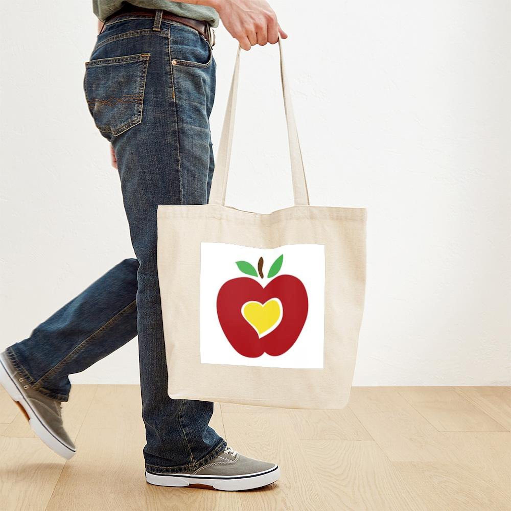 Teacher's Apple Tote Bag - Natural Canvas Reusable Shopping Tote for School & Work | Eco-Friendly Grocery Bag for Teachers, Professors & Educators
