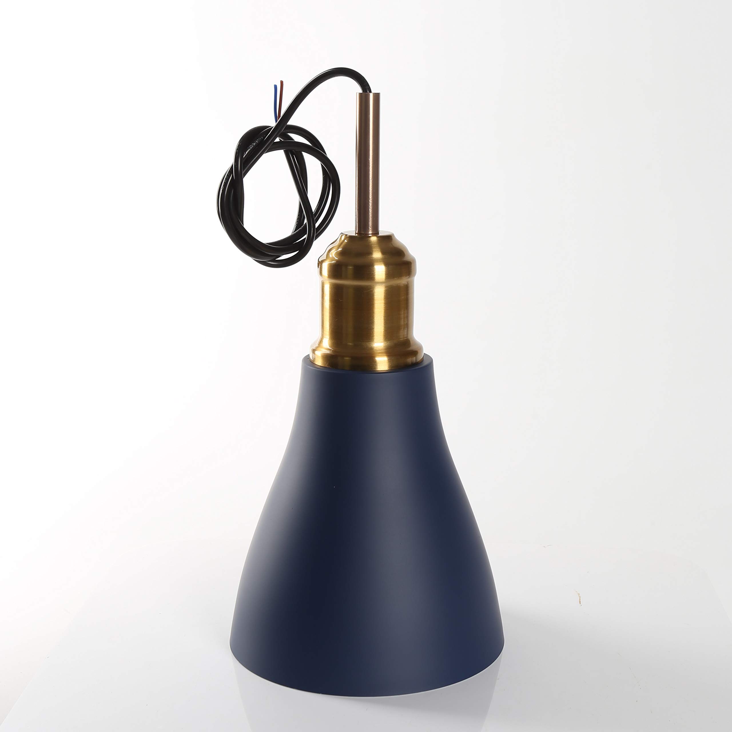 Modern Brass Copper Painted Ceiling Pendant Light with Metal Lampshade - Blue LED Lighting Fixture for Dining Room, Kitchen, Coffee Bar, Living Room & Study | Energy Efficient Home Decor Lighting Solution