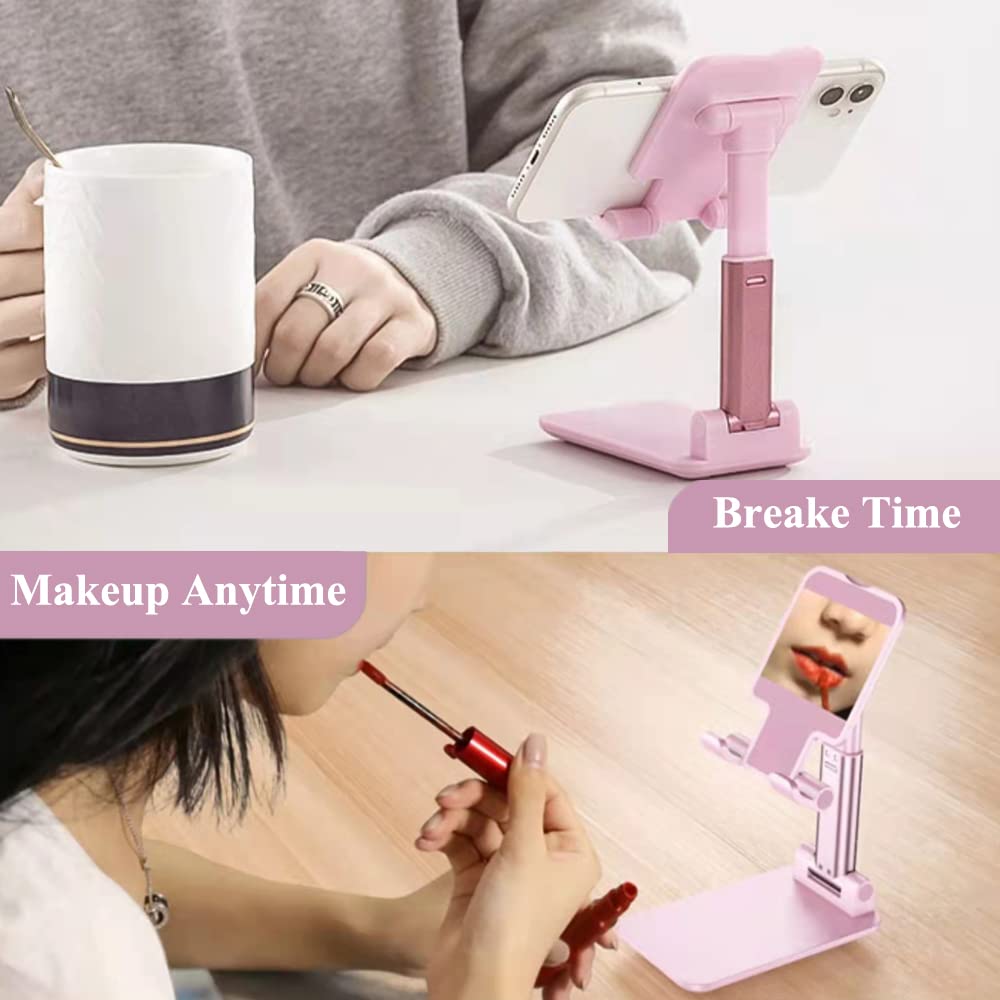2 Pack Adjustable Phone Stand for Desk - Foldable & Portable Cell Phone Holder for iPhone 14/13/12 & Smartphones - Perfect for Office, Home, Watching Videos & Video Calls