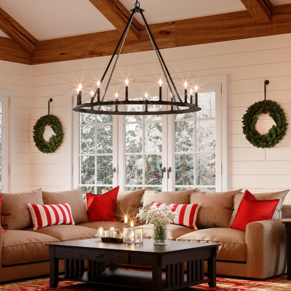 Elegant Elm Wood Chandelier - Handcrafted Rustic Ceiling Light Fixture for Dining Room, Bedroom, and Living Room Decor