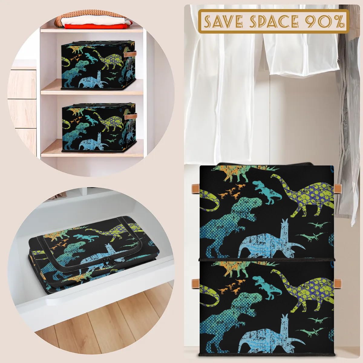 Dinosaur Camouflage Storage Bins with Zipper - 2 Pack for Closet & Shelf Organization