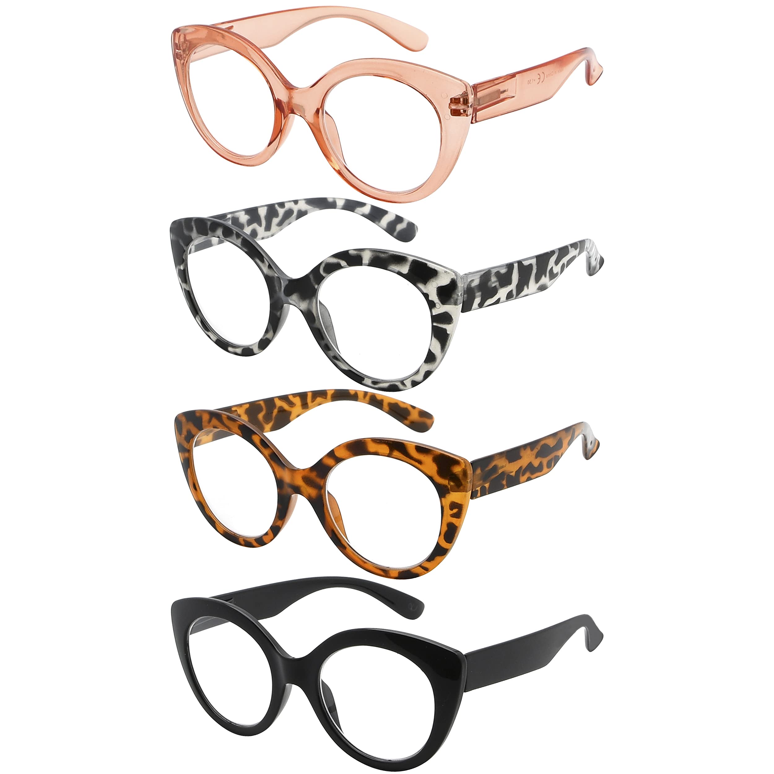 4 Pairs Stylish Round Reading Glasses for Women - Lightweight Blue Light Blocking Readers for Reading, Computer Work & Crafts
