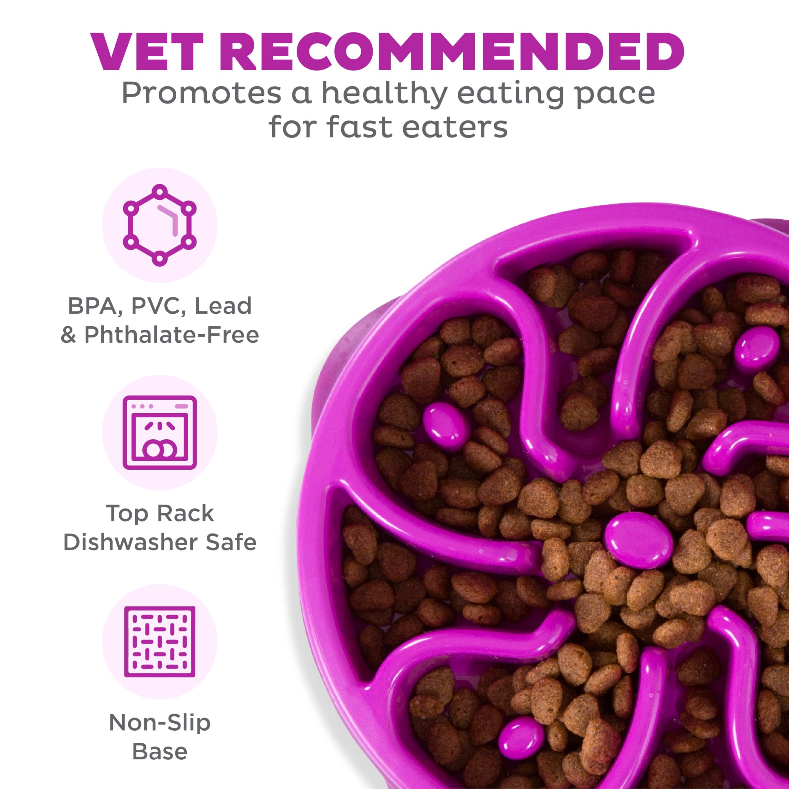 Outward Hound Fun Feeder Slo Bowl - Slow Feeder Dog Bowl for Medium & Small Dogs - Purple - Prevent Fast Eating & Bloat - Perfect for Mealtime & Training