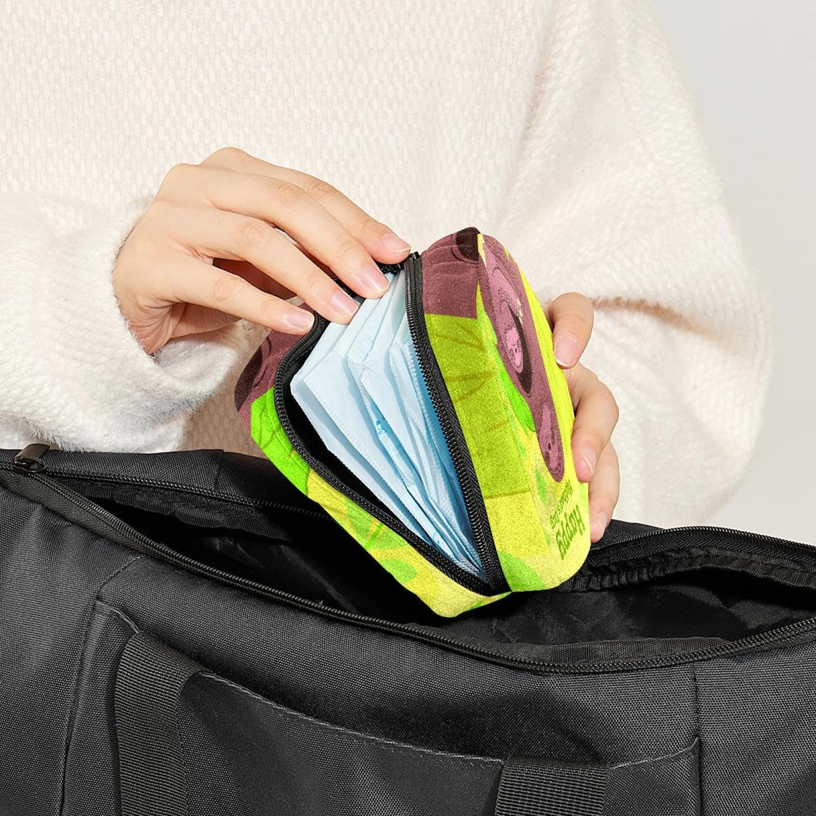 Menstrual Cup Organizer & Sanitary Pad Pouch - Waterproof Travel Storage Bag for Women & Girls - Perfect for Period Essentials, Tampons, and Hygiene Products - Cute Sloth & Baby Design - Ideal for Travel, Gym, Work, and School