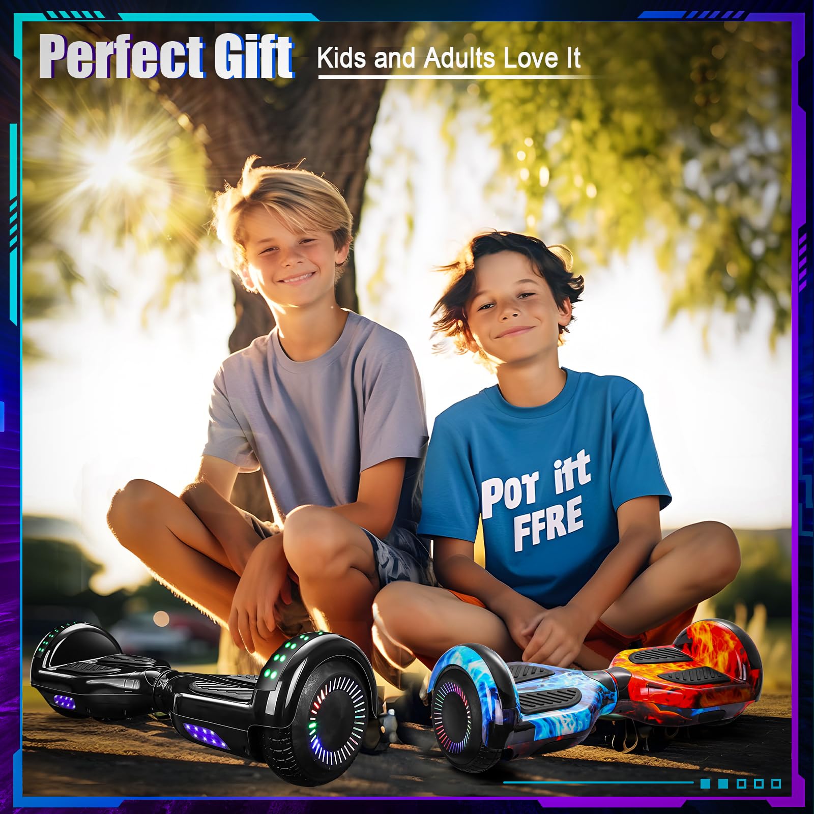 Self Balancing Scooter with Bluetooth & Colorful LED Lights - Electric Hoverboard for Kids, Teens & Adults - Perfect for Commuting, Fun Rides & Outdoor Adventures