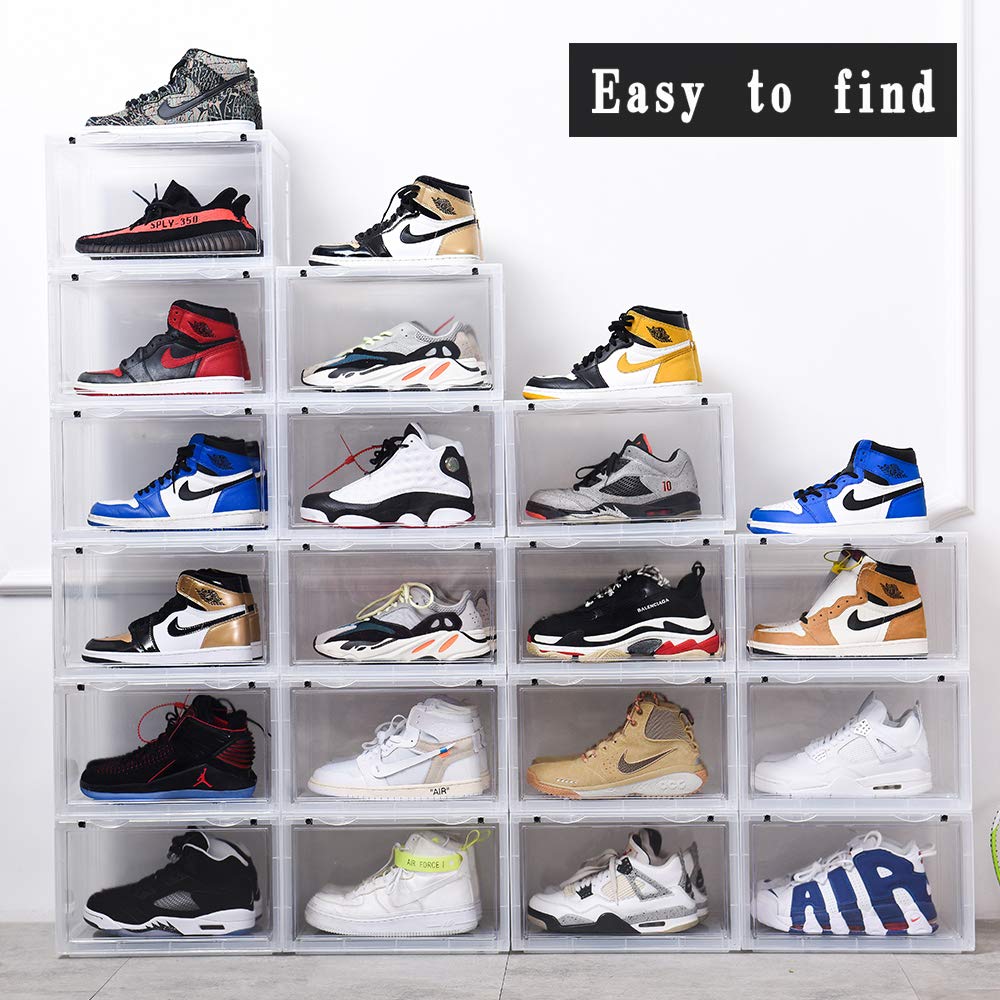 K.T.Z Clear Stackable Shoe Storage Box - 16 Pack Transparent Shoe Organizer for Sneakers & Shoes | Durable Display Case for Men & Women | Perfect for Closet, Bedroom & Shoe Collection Organization