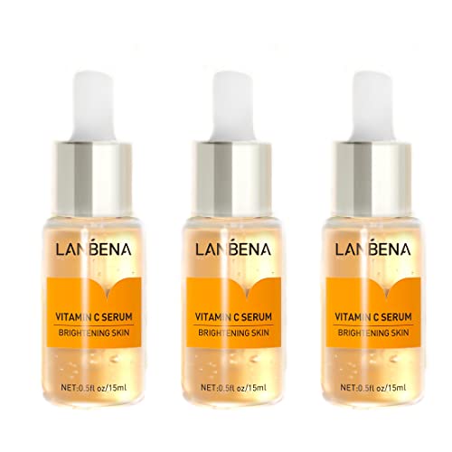 LANBENA Vitamin C Serum for Face - Brightening & Anti-Aging Treatment, Dark Spot Remover, Whitening & Wrinkle Reduction, 15ml (3 Pack) - Perfect for Daily Skincare Routine & Nighttime Repair