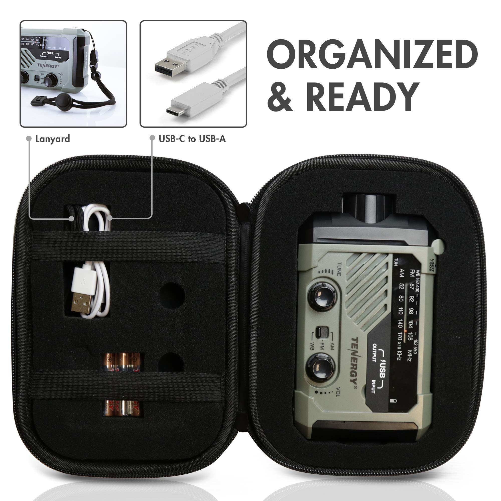 Tenergy Multifunctional Hand Crank Emergency Weather Radio with LED Flashlight, SOS Alarm, USB Phone Charger & AM/FM/NOAA - Perfect for Outdoor Camping, Hiking, Power Outages & Survival Kits