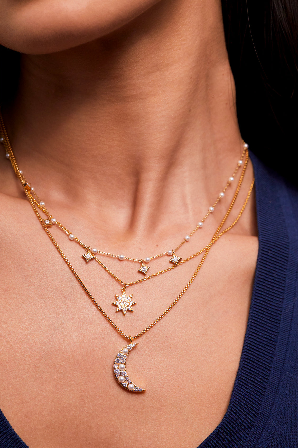 Elegant Pearl & CZ Moon Pendant Necklace - Dainty Celestial Jewelry for Women - Perfect for Date Nights, Weddings & Special Occasions