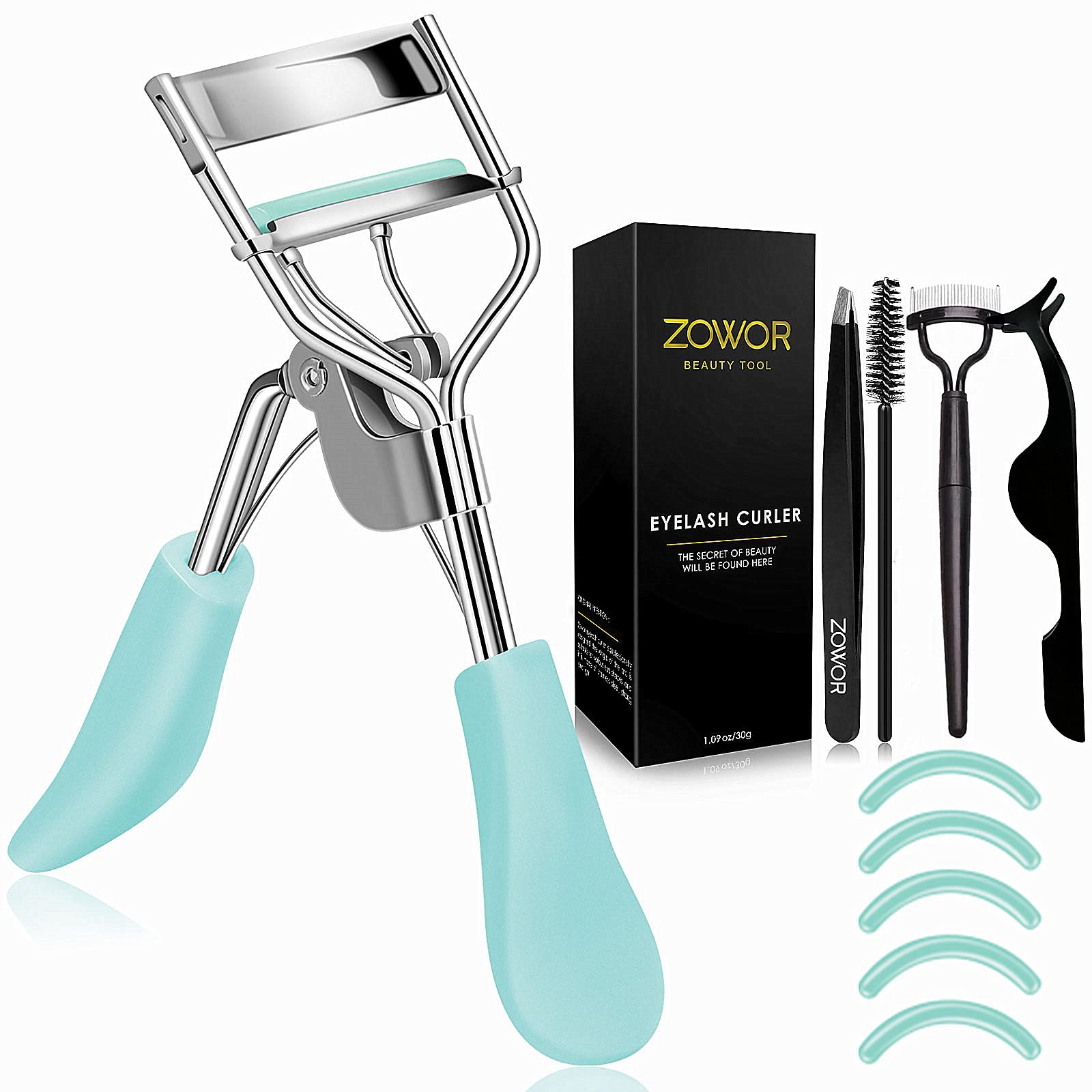 Premium Eyelash Curler with Comb & Brush - Universal Fit for All Eye Shapes, 5PCS Silicone Refill Pads - Long Lasting Natural Lash Curler for Women (Blue) | Perfect for Daily Makeup, Bridal Looks & Gift Giving