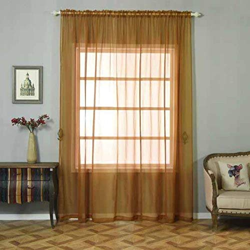Efavormart 2 Panels Gold Sheer Organza Window Curtains with Rod Pocket - 52x108 Inches for Living Room, Bedroom & Wedding Decor