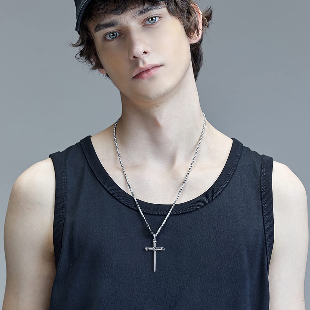 Men's Sterling Silver Nail Cross Necklace - 22
