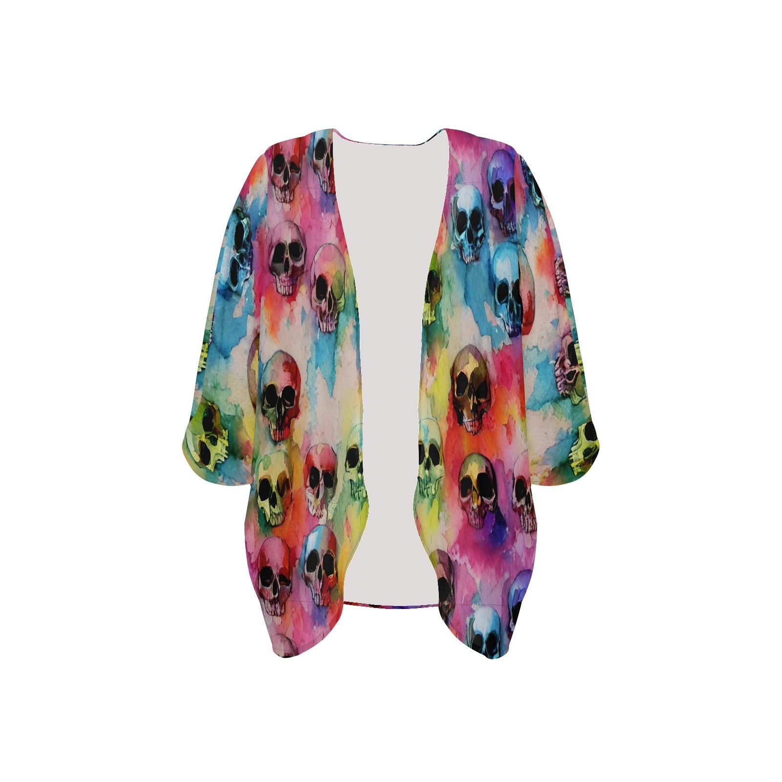 Stylish Skull Print Kimono Cover Up - Lightweight Chiffon Beach Wrap for Women - Perfect for Pool Parties, Festivals & Summer Outfits