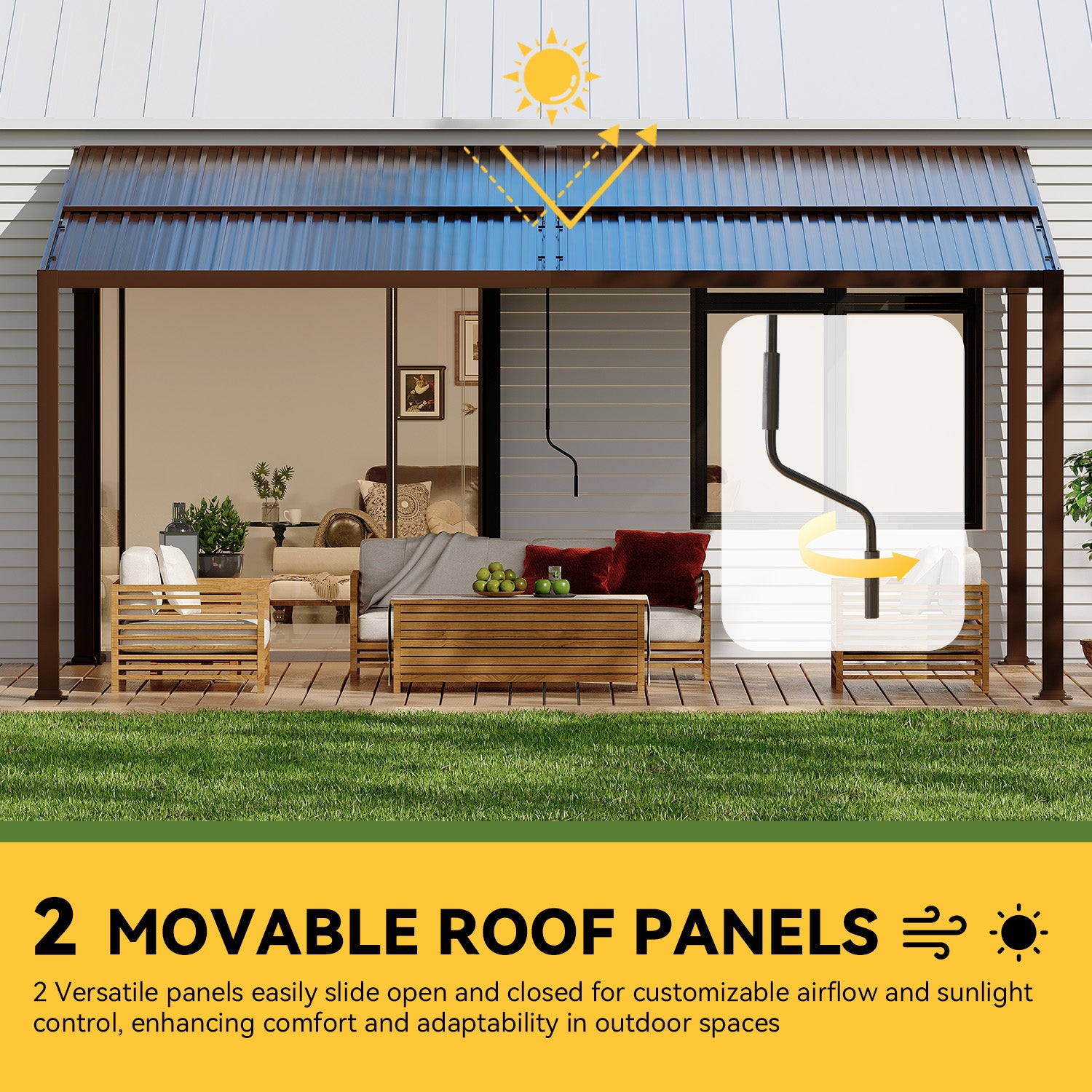 Erommy 12' x 16' Hardtop Lean-to Gazebo with Adjustable Galvanized Steel Roof & Full Metal Frame - Perfect for Patio, Backyard, Garden Outdoor Relaxation & Entertaining