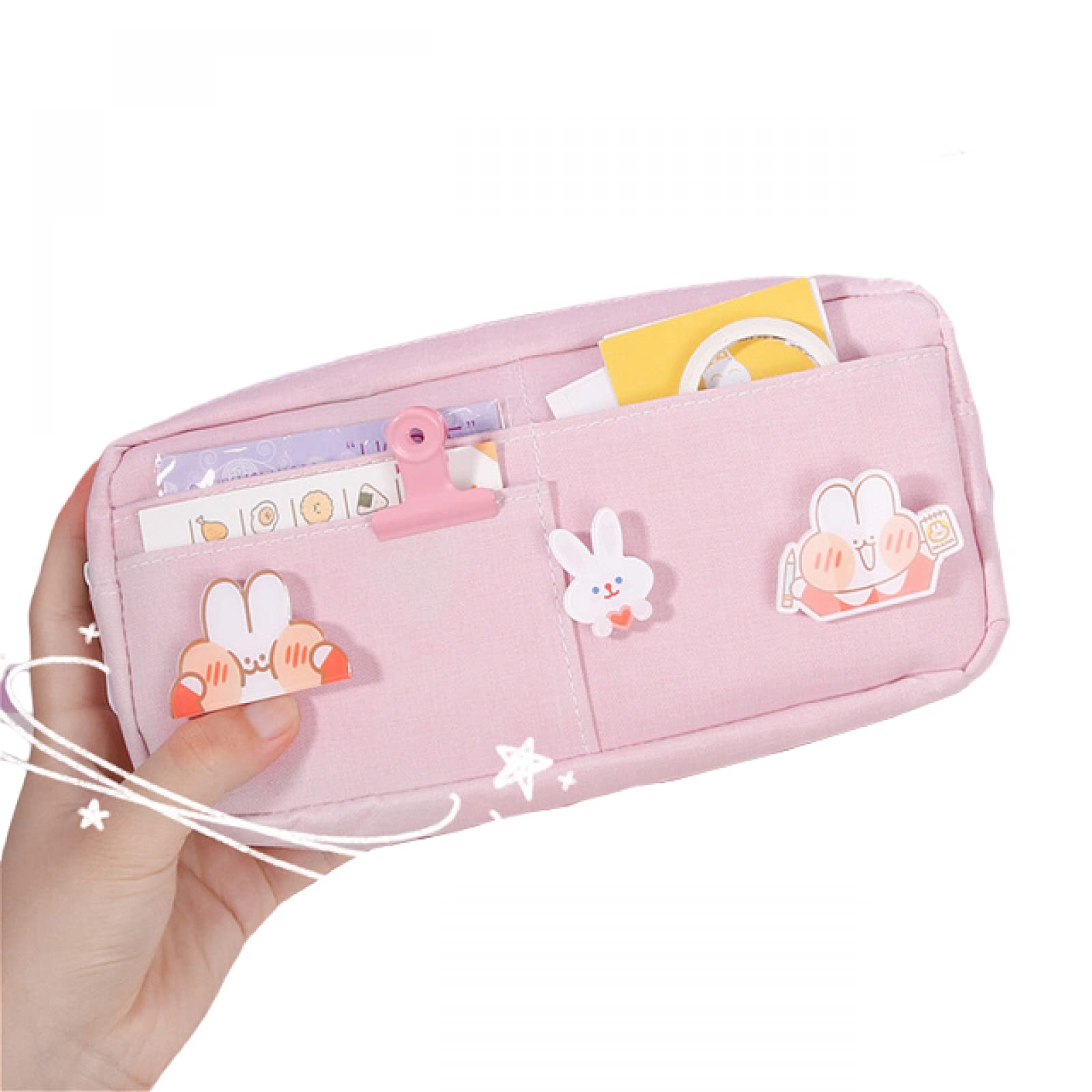 Cute Large Canvas Pencil Case for School & Travel - Kawaii Stationery Organizer, Makeup Pouch, Girls Kids Gift with Badge (Pink) - Perfect for School Supplies, Art Storage & Travel Essentials