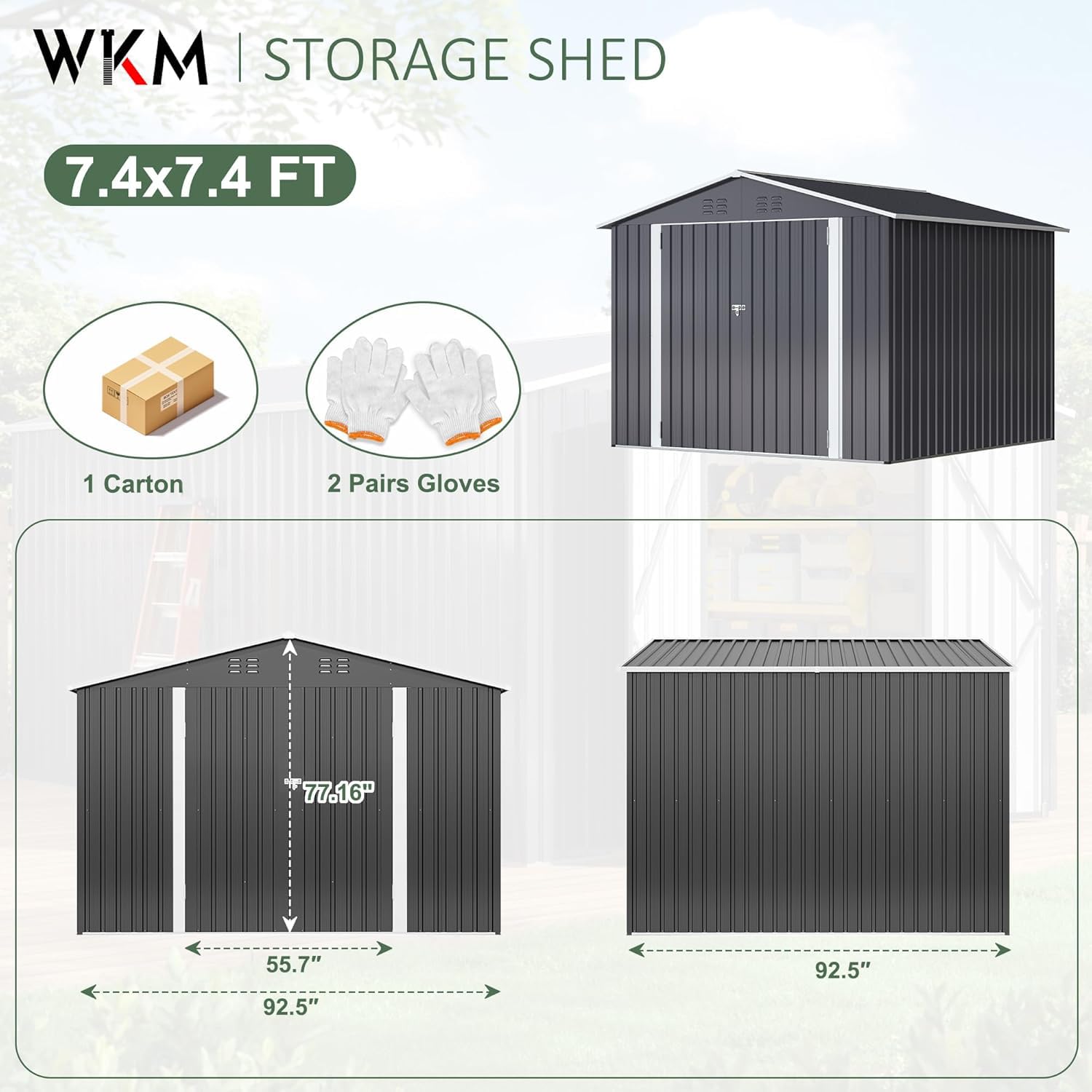 WKM 8x8 FT Heavy Duty Outdoor Storage Shed | Lockable Metal Tool Shed with Reinforced Frame | Large Black Garden Shed for Backyard, Patio & Lawn | Perfect for Storing Lawn Mowers, Gardening Tools & Outdoor Equipment