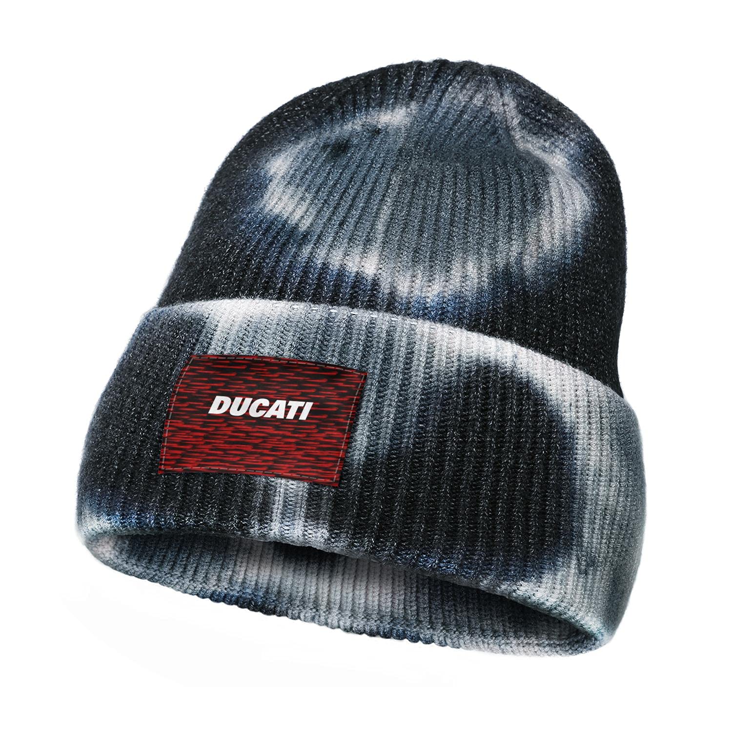 Unisex Ducati Black & Red Tie Dye Knit Beanie Hat - Warm Woolen Winter Cap for Men & Women - Perfect for Skiing, Snowboarding & Outdoor Activities