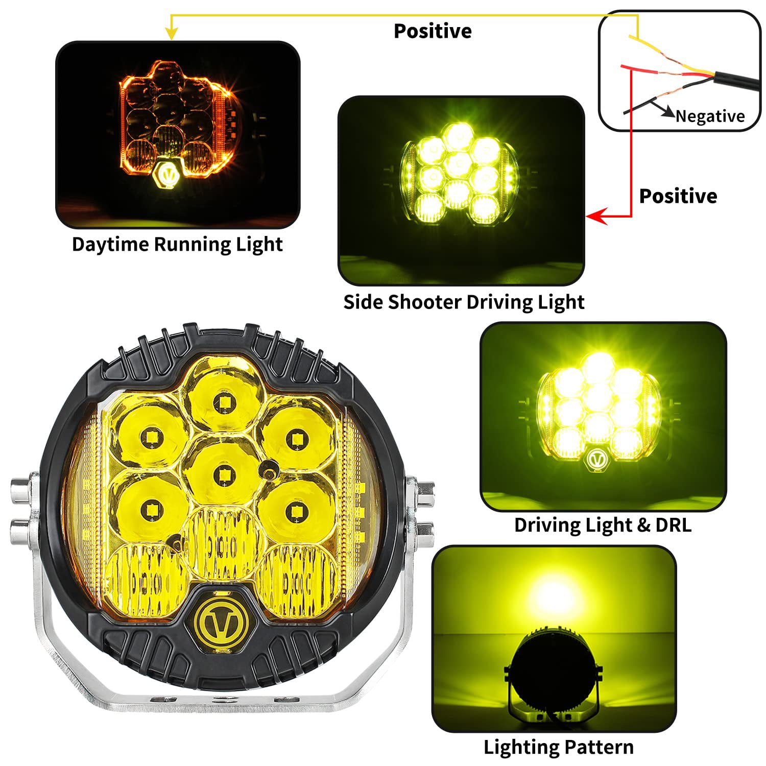 5 Inch 50W Amber LED Offroad Driving Light - Spot Flood Combo Beam for Jeep Wrangler, ATV, Trucks, SUV, Pickup & UTV 4x4 - Durable Waterproof Lights for Night Off-Roading, Hunting & Trail Adventures