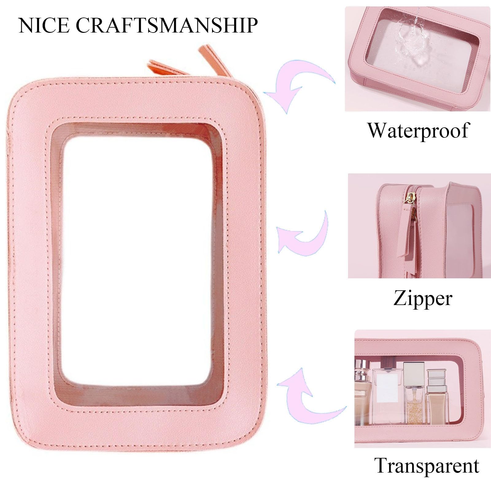 Clear TSA Approved Travel Makeup Bag for Women - Portable Cosmetic Organizer with Zipper & Transparent Vinyl Windows - Perfect for Air Travel, Gym, and Daily Essentials Storage