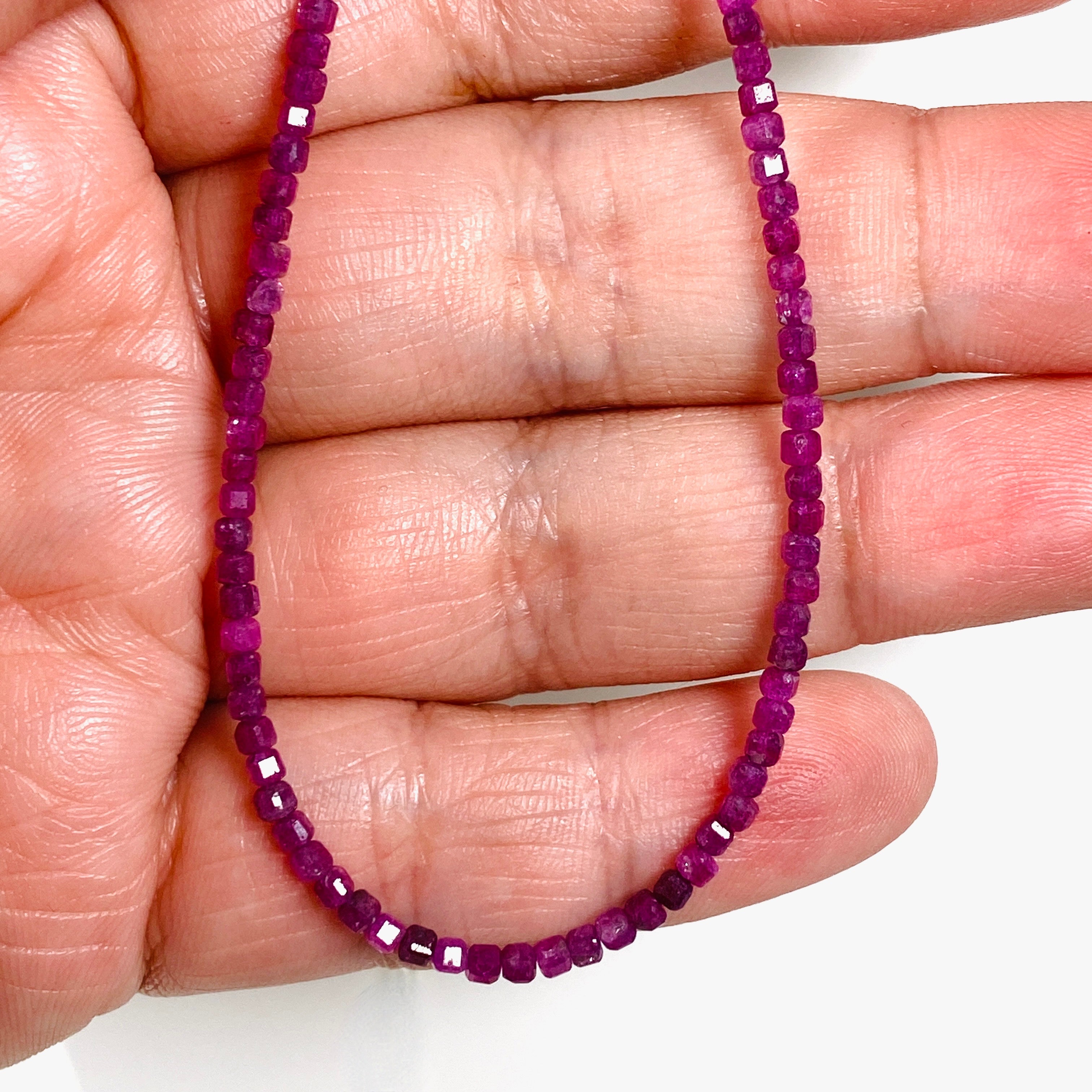 Micro Bead Necklace with Ruby Square Beads - Elegant Jewelry for Women, Perfect for Parties, Weddings & Special Occasions