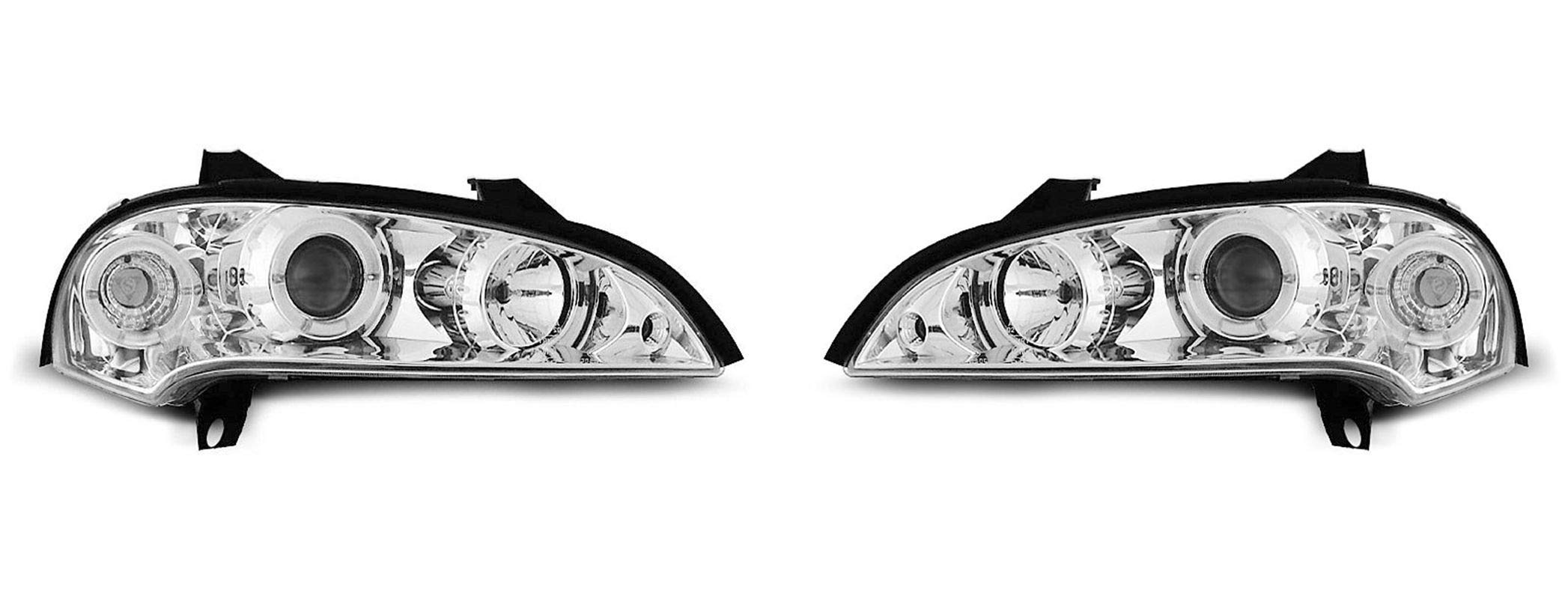 Opel Tigra 1994-2000 VR-1416 Headlight Assembly - Angel Eyes Chrome Front Lights for Driver & Passenger Side - Complete Set - Perfect for Night Driving & Car Upgrades