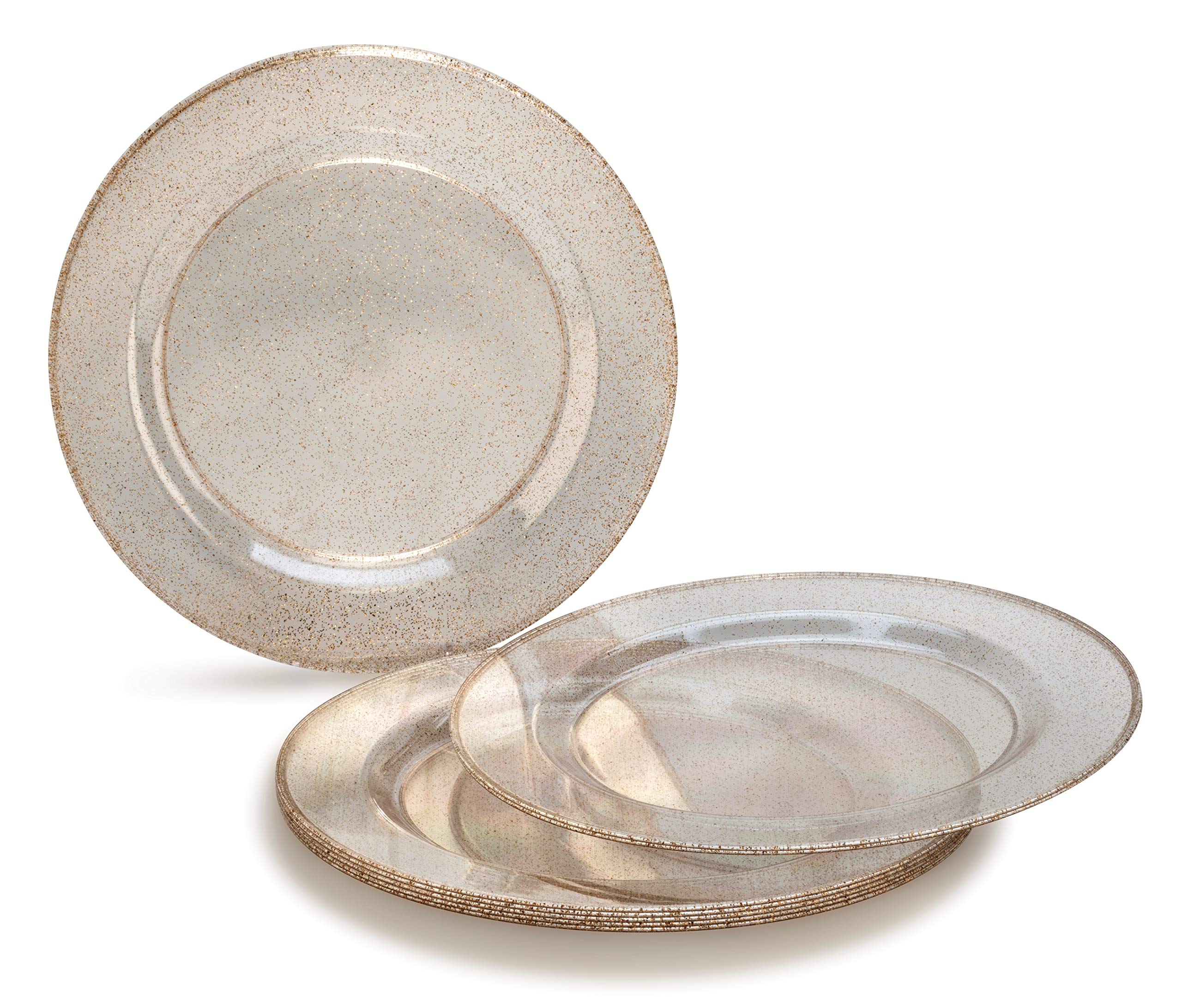 960-Piece Heavyweight Disposable Plastic Plate Set for Weddings & Parties - Includes 120 x 10.5'' Plates, 120 x 7.5'' Plates, Silverware, Cups & Napkins (Seasons Clear with Gold Glitter) - Perfect for Wedding Receptions, Bridal Showers, Birthday Parties & Special Events