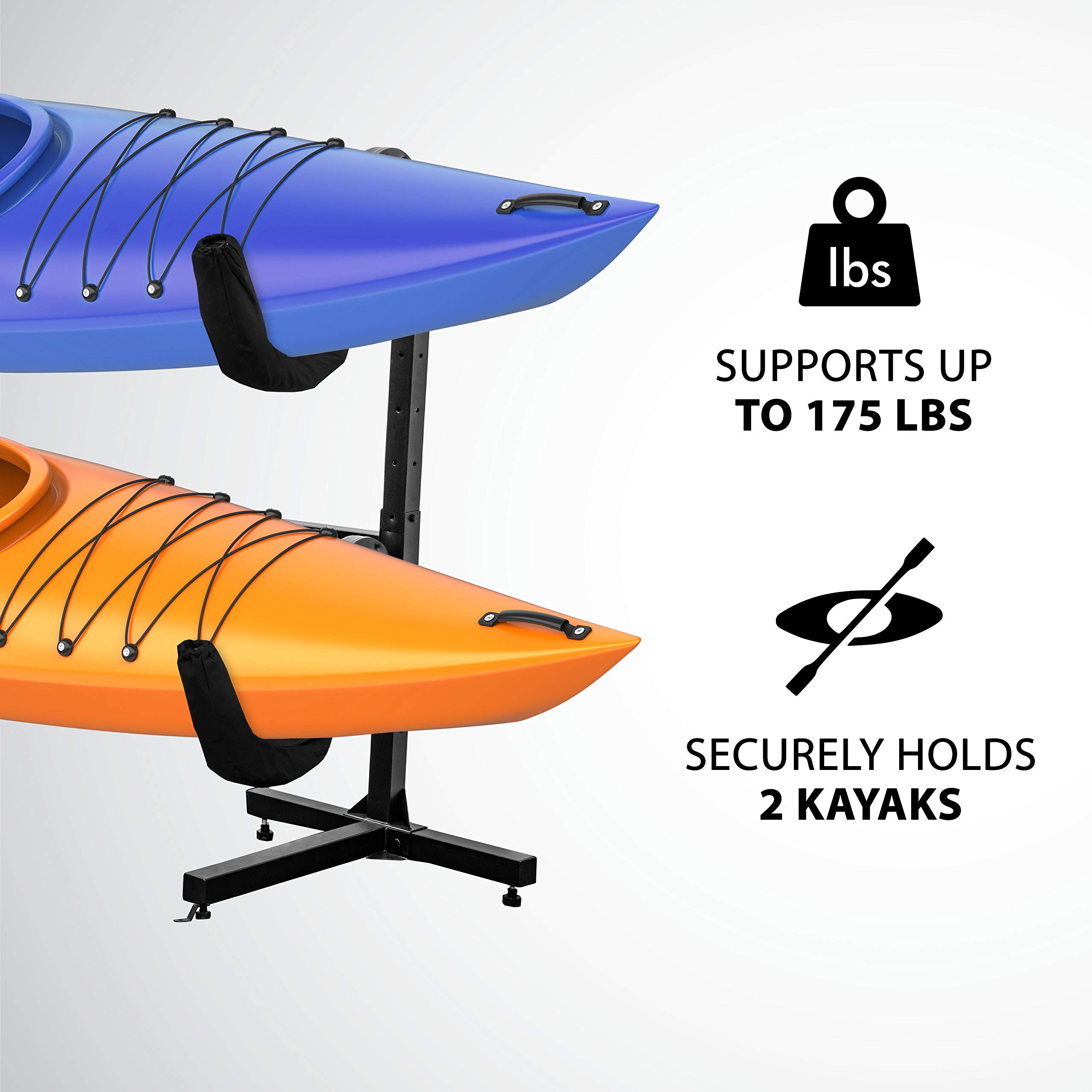 Heavy Duty Freestanding Kayak Storage Rack for 2 Kayaks, SUP, Canoe & Paddleboard - Adjustable Height Indoor/Outdoor Use for Garage, Shed, Dock | Perfect for Kayak Enthusiasts & Water Sports Storage Solutions