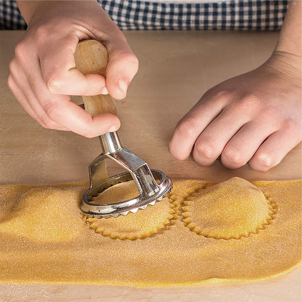 MASTER FENG Ravioli Stamp Maker & Cutter Set with Roller Wheel - Wooden Handle Pasta Press Mold with Fluted Edge - Kitchen Tool for Homemade Dumplings & Pasta (MF-146) - Perfect for Italian Cooking, Meal Prep & Family Dinners