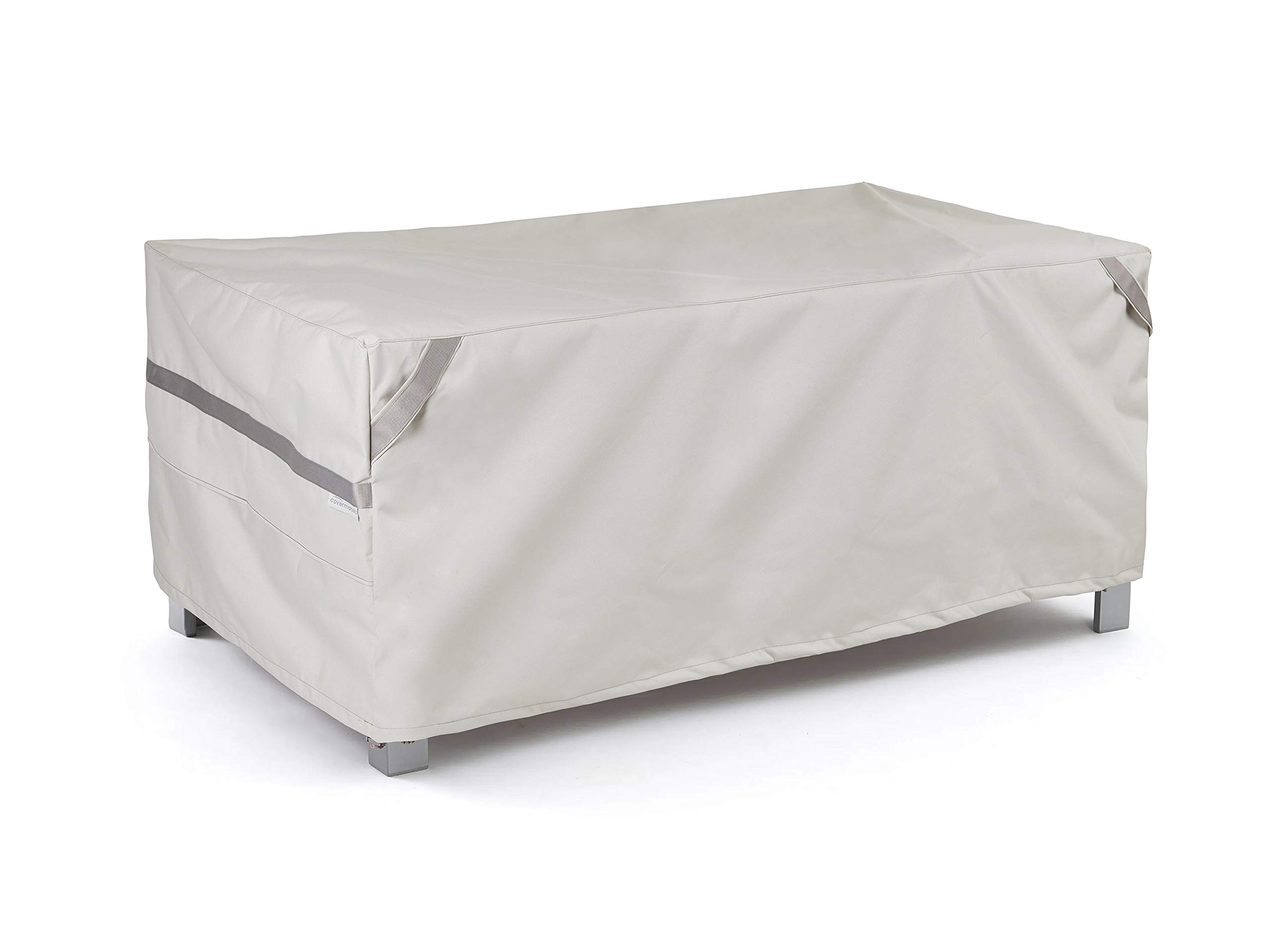Premium Polyester Rectangular Dining Table & Chair Cover Set - Weather Resistant, Drawcord Hem, Outdoor Patio Furniture Protection - Stone Color | Ideal for Backyard, Garden, and Poolside Dining Areas
