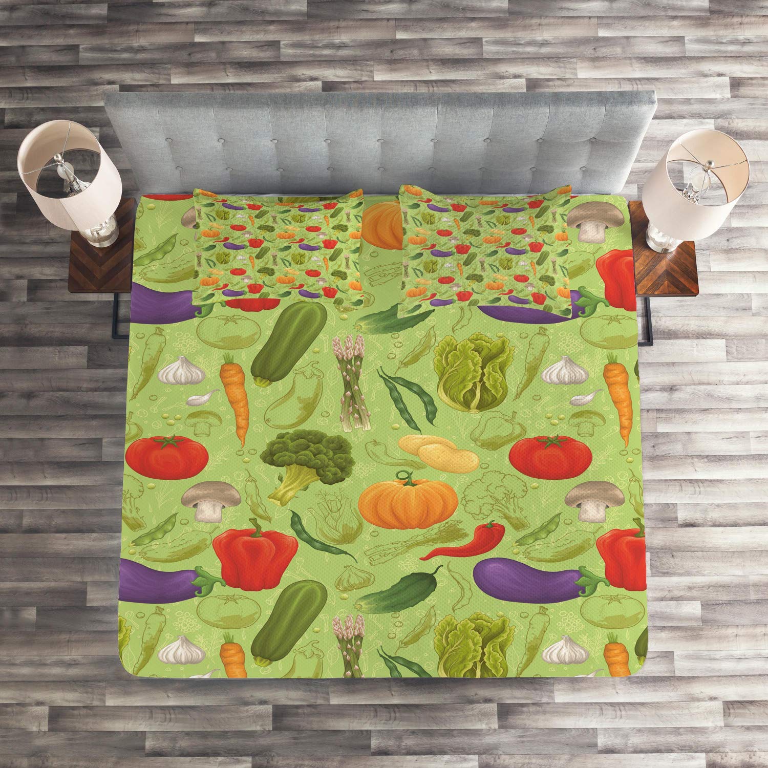 Ambesonne 3-Piece King Size Gardening Themed Bedding Set - Broccoli, Beet, Mushroom, Pumpkin, Potato, Carrot & Garlic Print Comforter Cover with 2 Pillow Shams | Farmhouse Decor for Bedroom | Perfect for Garden Lovers & Vegetable Enthusiasts