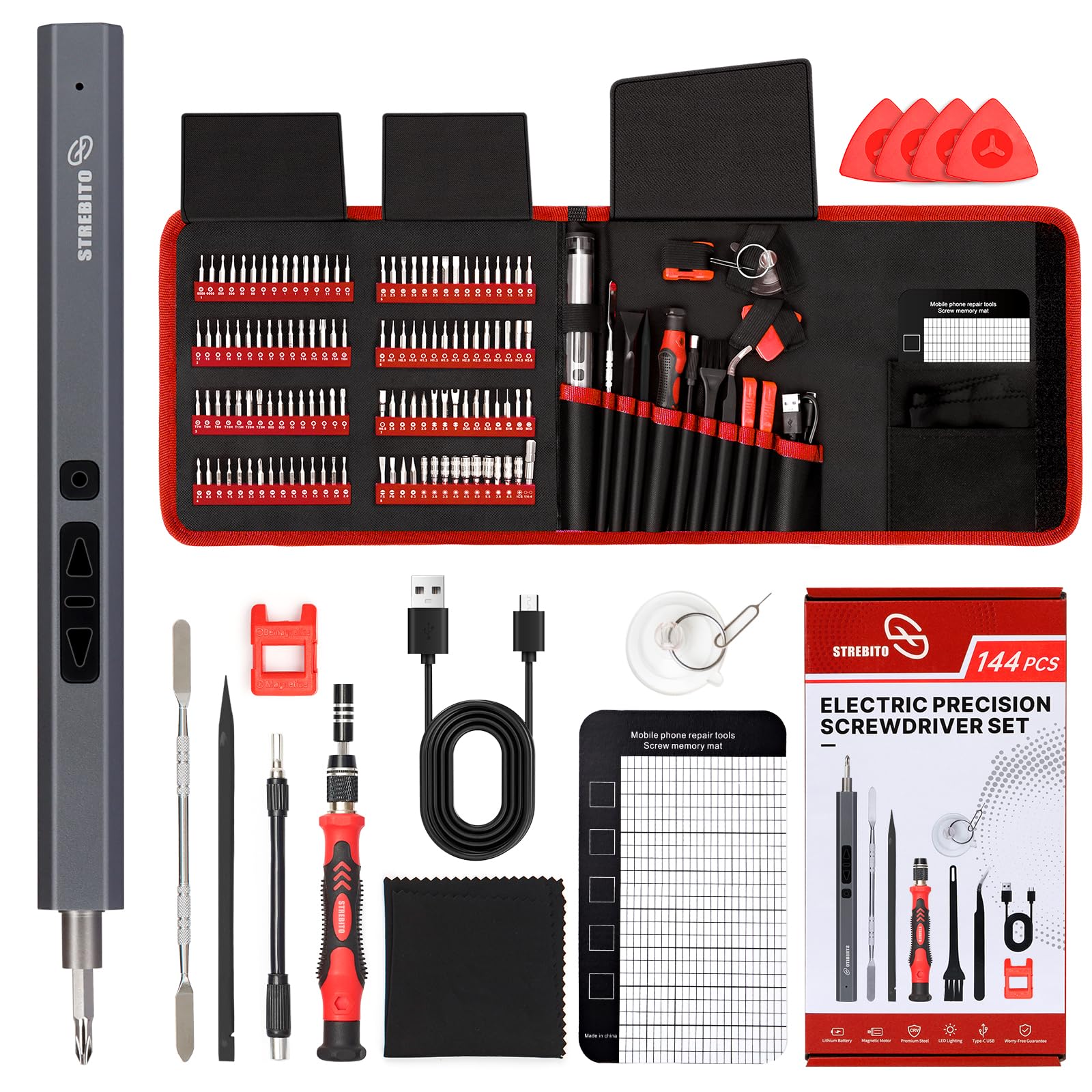 STREBITO Mini Electric Screwdriver Set 144-Piece - 3.7V Cordless Rechargeable Precision Screwdriver Kit for Electronics, PC, Phone, RC Drone Repair - Perfect for DIY Projects and Home Repairs