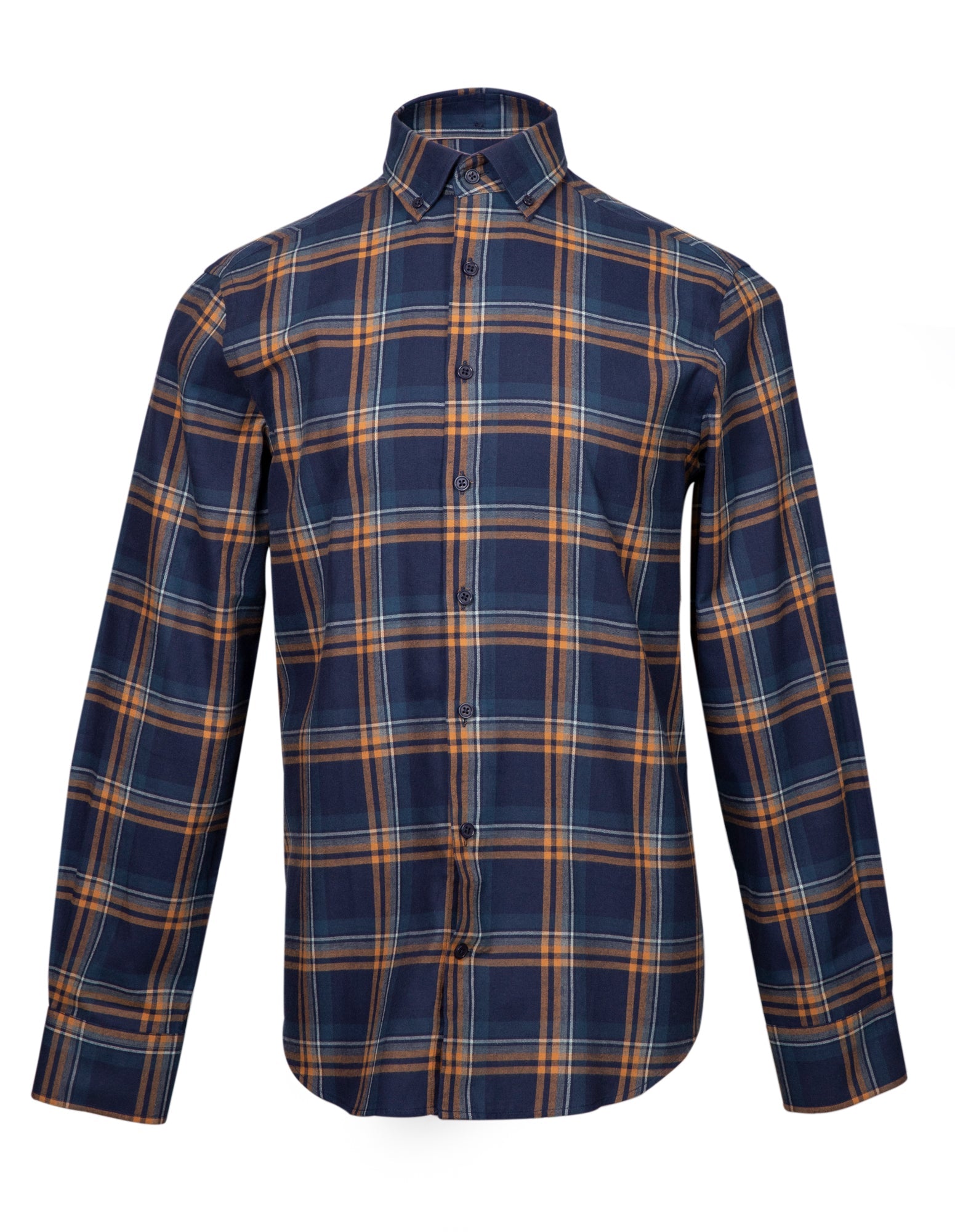 Henry Sartorial Casual Check Button-Down Shirt for Men - Navy & Brown Plaid Flannel Shirt - Perfect for Office, Date Night & Weekend Outings
