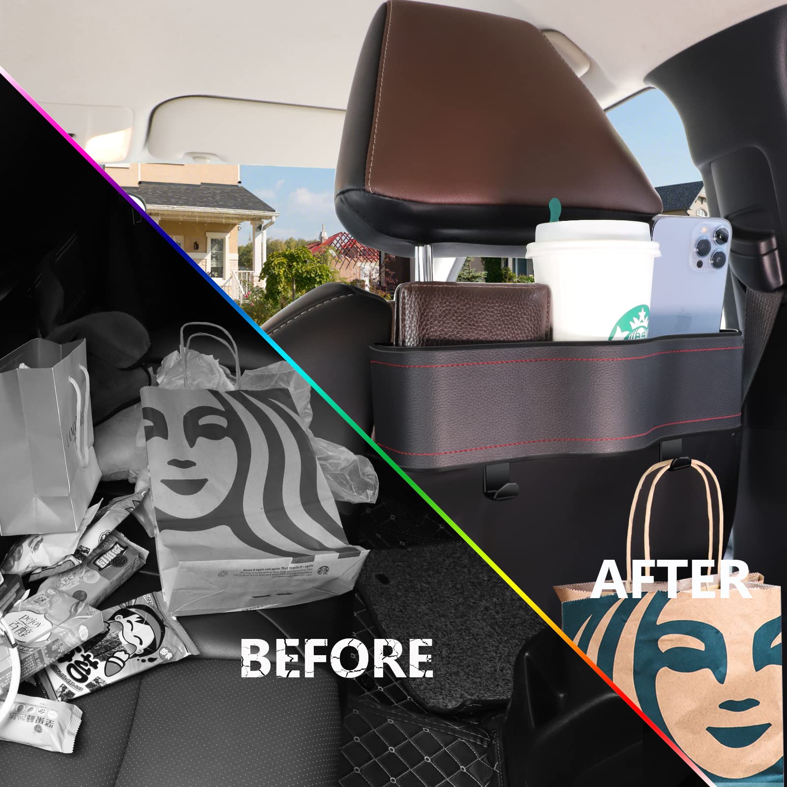 Car Headrest Backseat Organizer with Cup Holders - Multi-Functional Car Organizer for Kids, Food & Travel Accessories - Perfect for Road Trips, Eating in Car & Family Travel