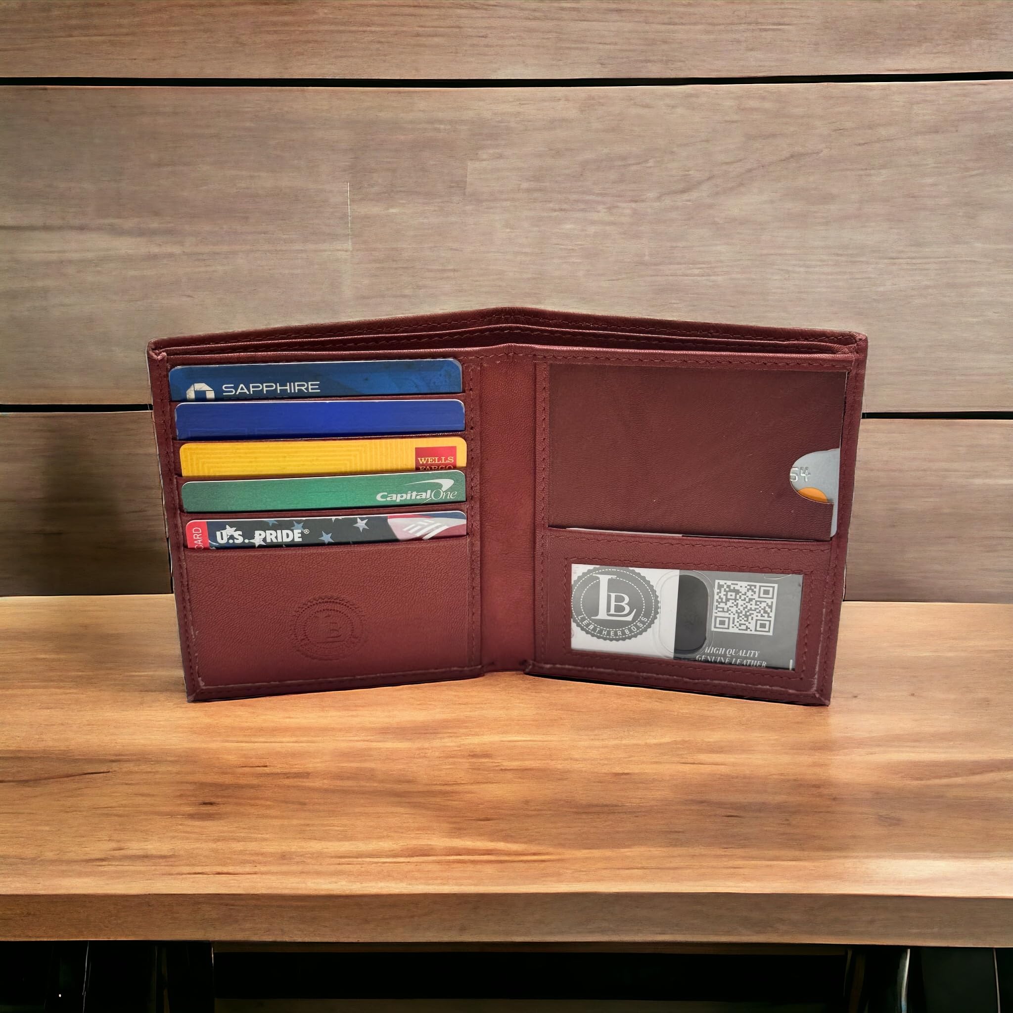 LB LEATHERBOSS Men's Slim RFID Blocking Leather Wallet with Business Card Holder & Multiple Card Slots - Premium Brown Genuine Leather Bifold Wallet for Everyday Carry, Travel & Business Use
