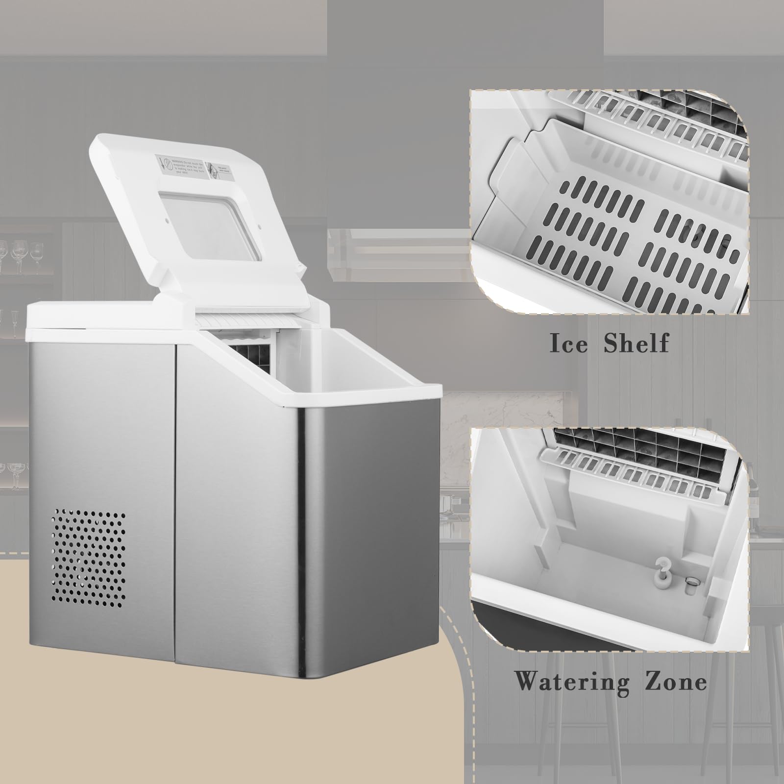 Portable Countertop Ice Maker - 32 Cubes in 20 Minutes, 33lbs Daily Output, Self-Cleaning with Ice Basket & Scoop - Compact Mini Ice Machine for Home, Kitchen, Office, Party, RV & Outdoor Camping - White