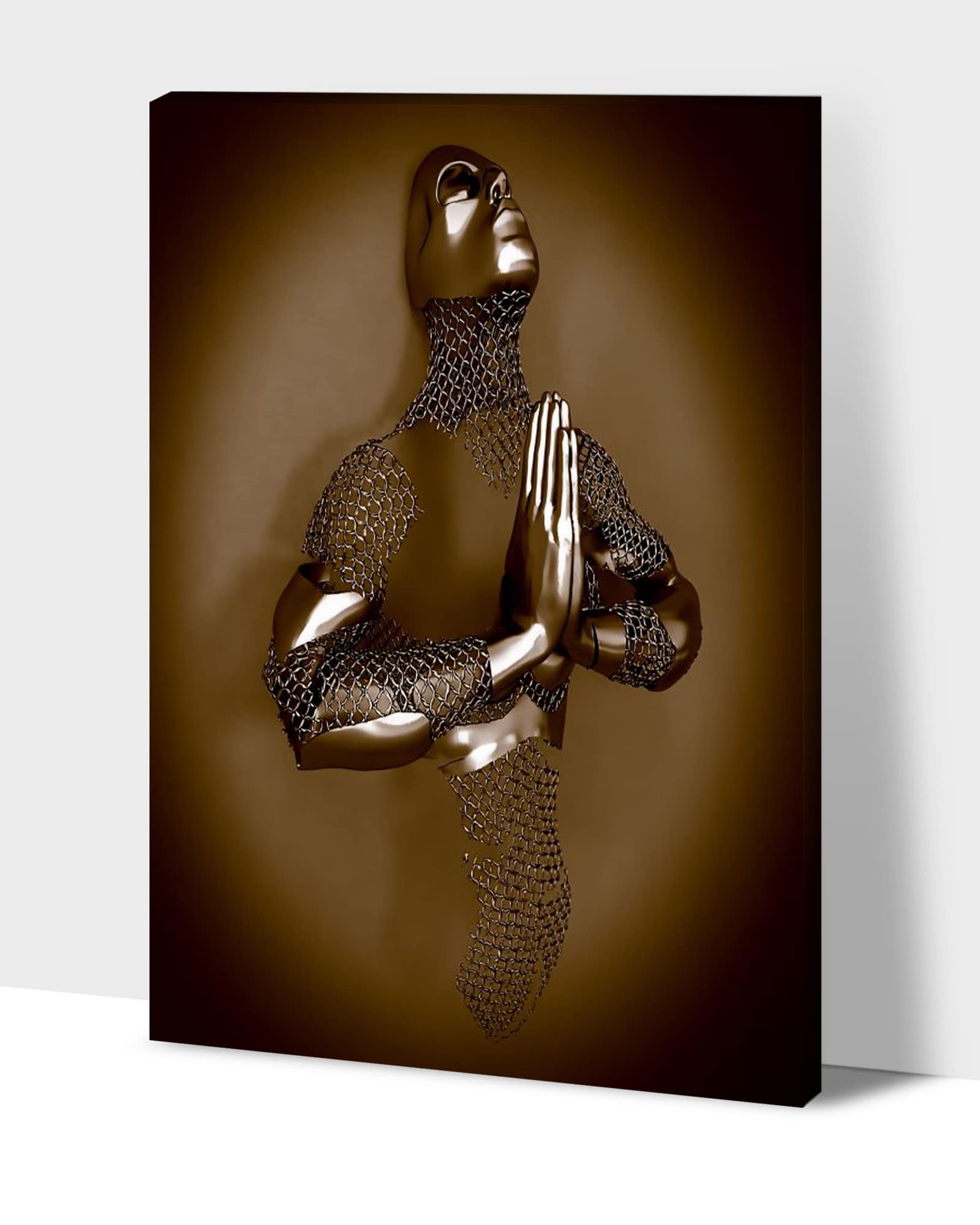 3D Metal Heart Wall Art - Gray & Brown Canvas Painting for Living Room & Bedroom Decor - Yoga Pose & Valentine's Day Gift for Couples - 32x48 Inches - Perfect for Home, Office & Meditation Spaces