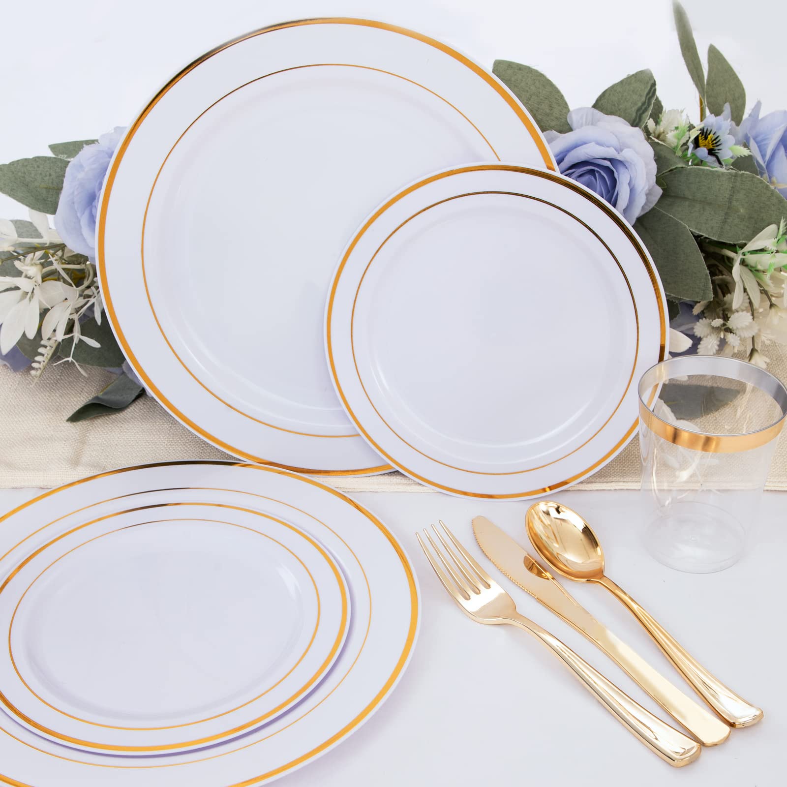 WELLIFE 150-Piece Gold Plastic Party Dinnerware Set - 25 Gold 10.25