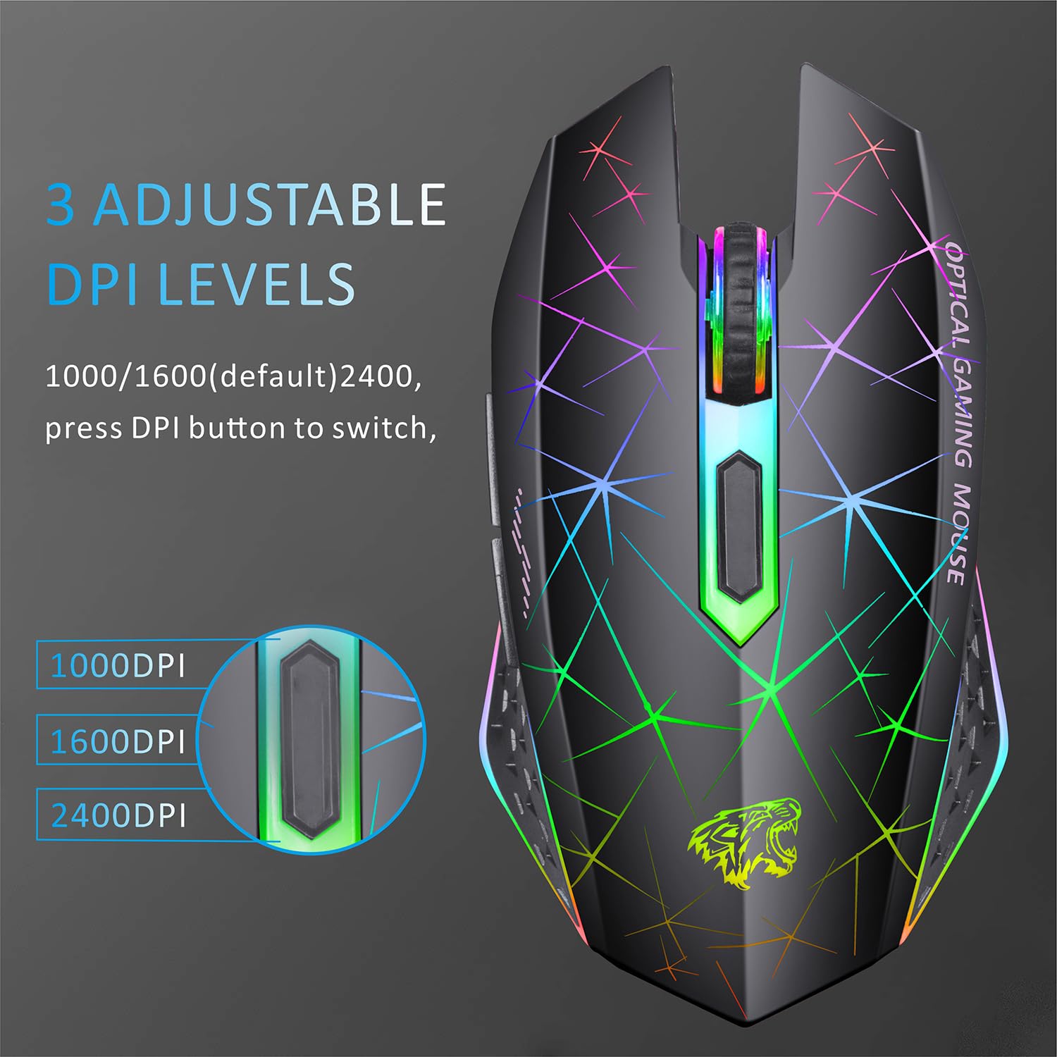 TENMOS V7 Wireless Gaming Mouse - Rechargeable RGB LED Silent Optical USB Mouse for PC, Laptop, Gaming & Office Use (Black) - Perfect for Esports, Work & Home Computing