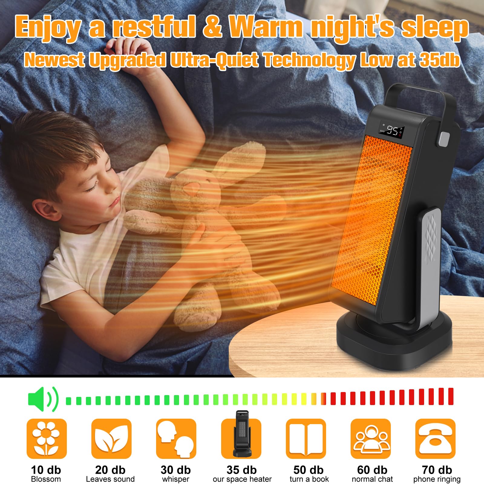 2023 Upgraded PTC Space Heater with 3D Oscillation - Fast Heating in 2 Seconds, 4 Modes & Thermostat for Large Rooms - Perfect for Office, Bedroom, Garage & Indoor Use - Portable Electric Heater for Winter Warmth