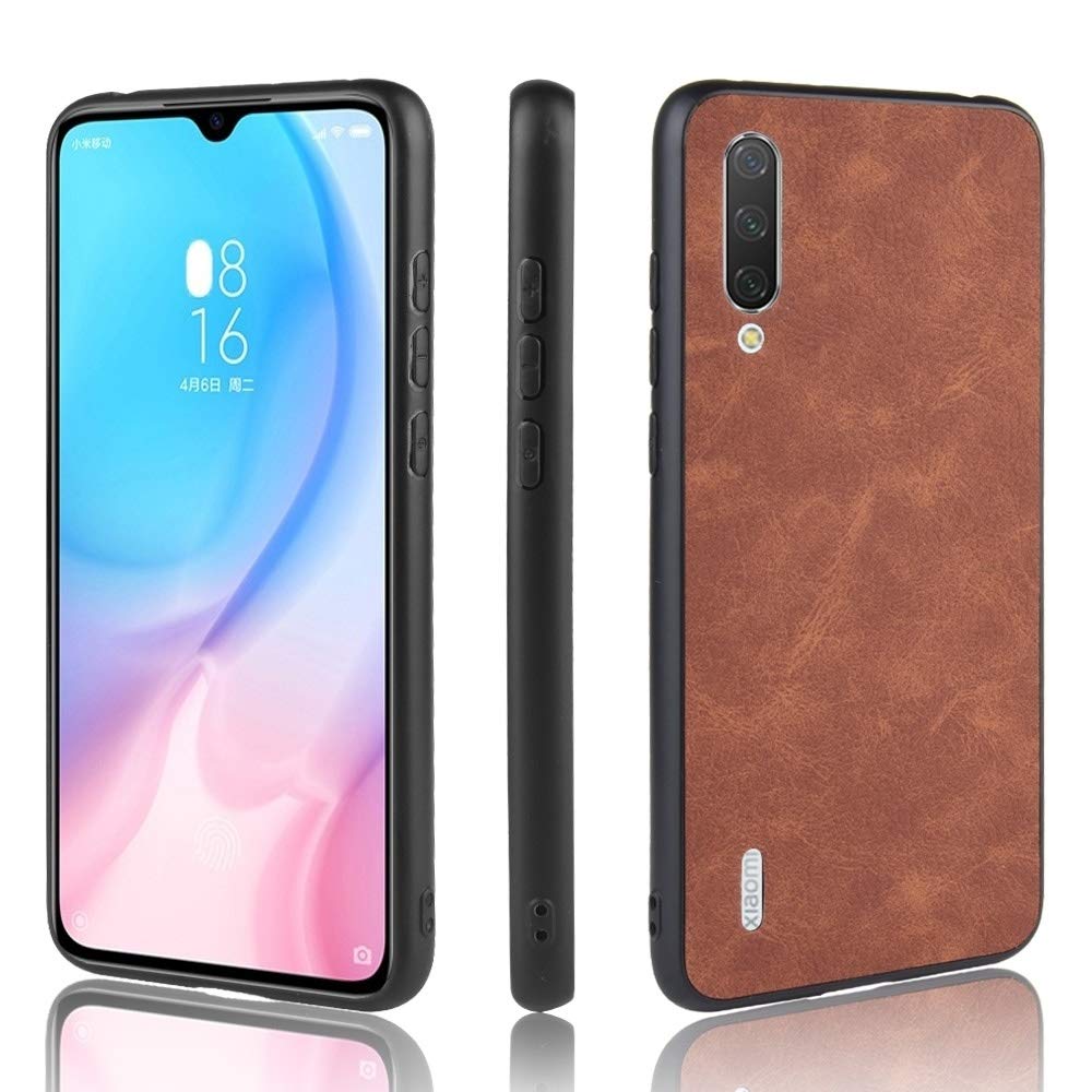 Shockproof Xiaomi Mi A3 Case - Premium Sheep Skin, PC + PU + TPU Hybrid Protective Cover (Dark Gray/Brown) | Durable Phone Accessory for Daily Use, Travel & Outdoor Activities