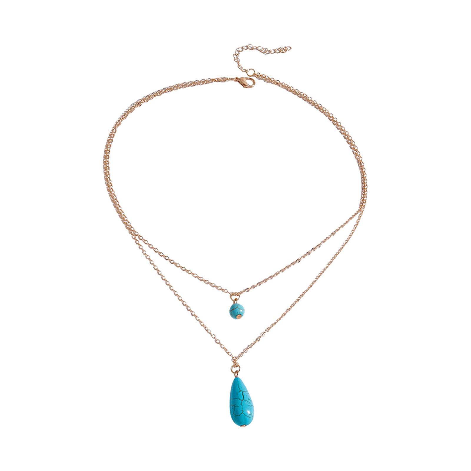 Women's Y-Necklace with Turquoise Droplet Double Pendant - Dainty Choker Jewelry Gift for Trendy Girls | Perfect for Everyday Wear, Date Nights & Special Occasions