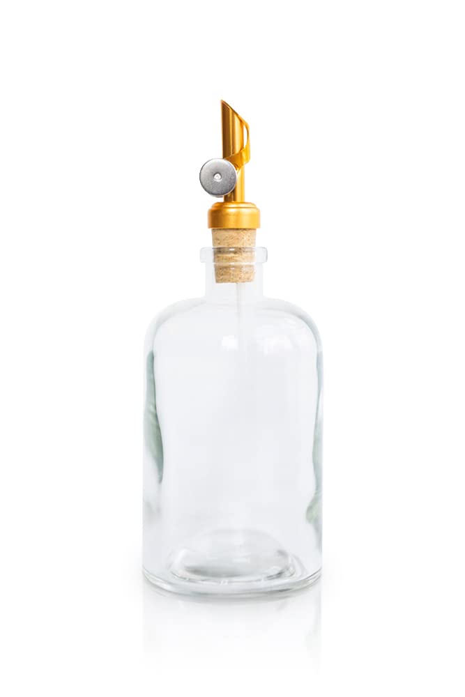 Rail19 Clear Glass Mouthwash Dispenser with Metal Pour Spout | 13oz Cooking Oil & Vinegar Dispenser for Kitchen, Bathroom & Dining Table | Elegant Gold Finish | Perfect for Daily Hygiene & Meal Prep