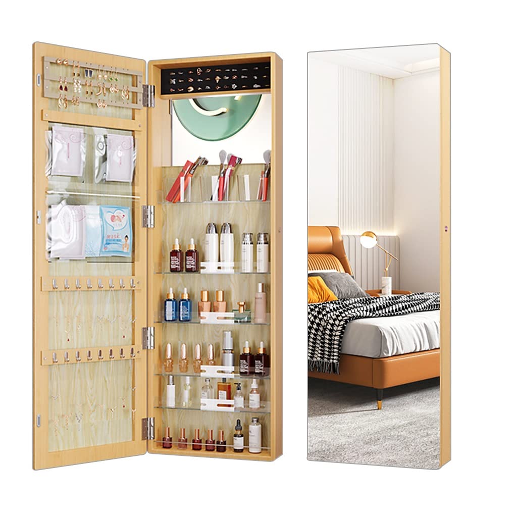 Jewelry Armoire Organizer with Full Mirror & Lockable Cabinet - Wall/Door Mounted Jewelry Box with Shelves | Perfect Gift for Women | Bedroom, Closet & Dressing Room Storage Solution