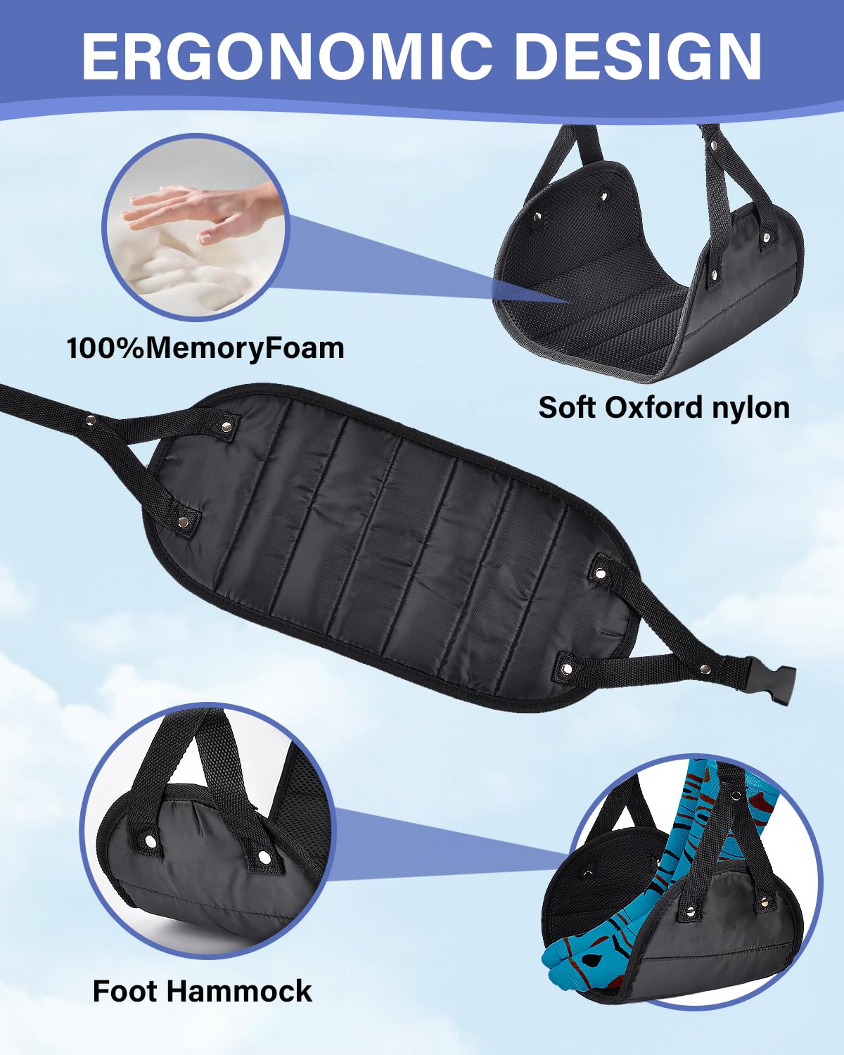 EOGEAUS Airplane Foot Rest - Portable Travel Foot Hammock for Planes & Desks | Comfortable In-Flight Support for Long Haul & International Travel | Perfect for Business Trips & Commuting
