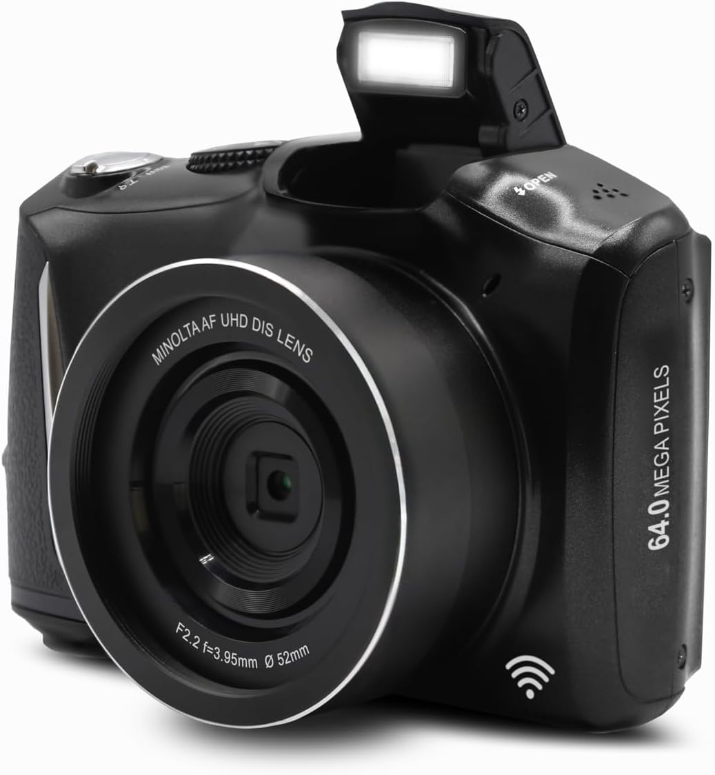 MINOLTA MND55 64MP Autofocus Digital Camera - 4K Ultra HD Video, WiFi Connectivity (Black) - Perfect for Travel Photography, Vlogging & Content Creation - Memory Card Not Included