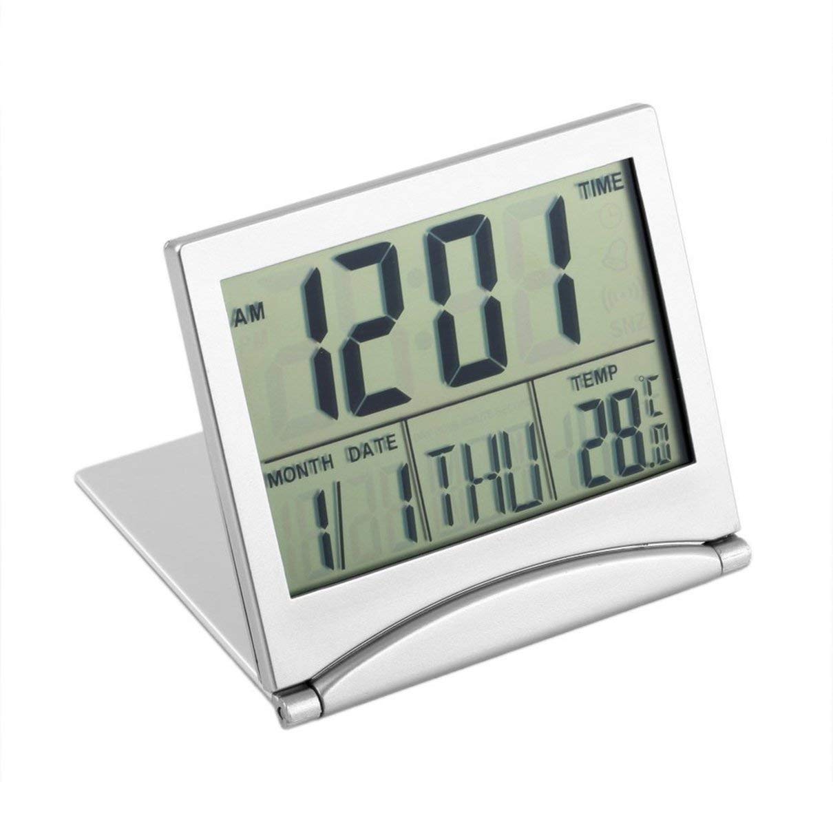 Caczmarek Modern Folding Portable Desk Clock with Digital LCD Display, Thermometer, Calendar & Alarm - Perfect for Home, Office, and Travel Use