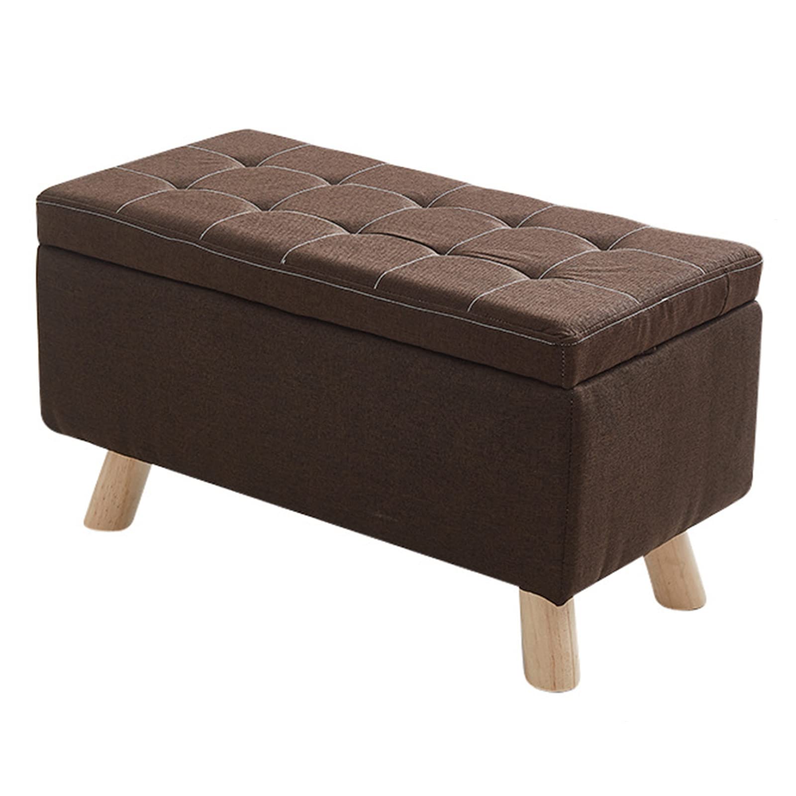 Sturdy End of Bed Storage Stool - Large Capacity Rectangular Storage Bench with Padded Cushion & Wood Legs, Entryway Linen Storage Ottoman (Brown, 60x30x34cm/24x12x13in) - Perfect for Bedroom, Living Room & Entryway Organization